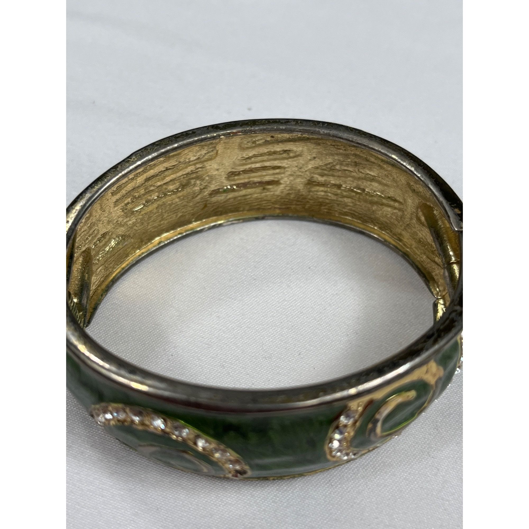 Other Green Gold Swirl Design Rhinestone Hinged Bangle Bracelet SK Size ONE SIZE - 3 Thumbnail