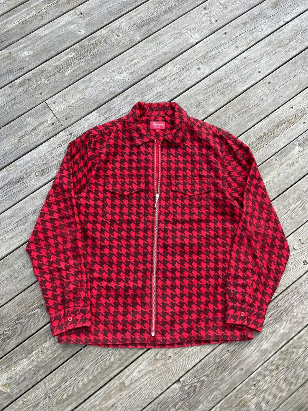 Supreme Supreme Houndstooth Flannel Zip Up Shirt FW18 Red Size Large Size US L / EU 52-54 / 3 - 2 Thumbnail