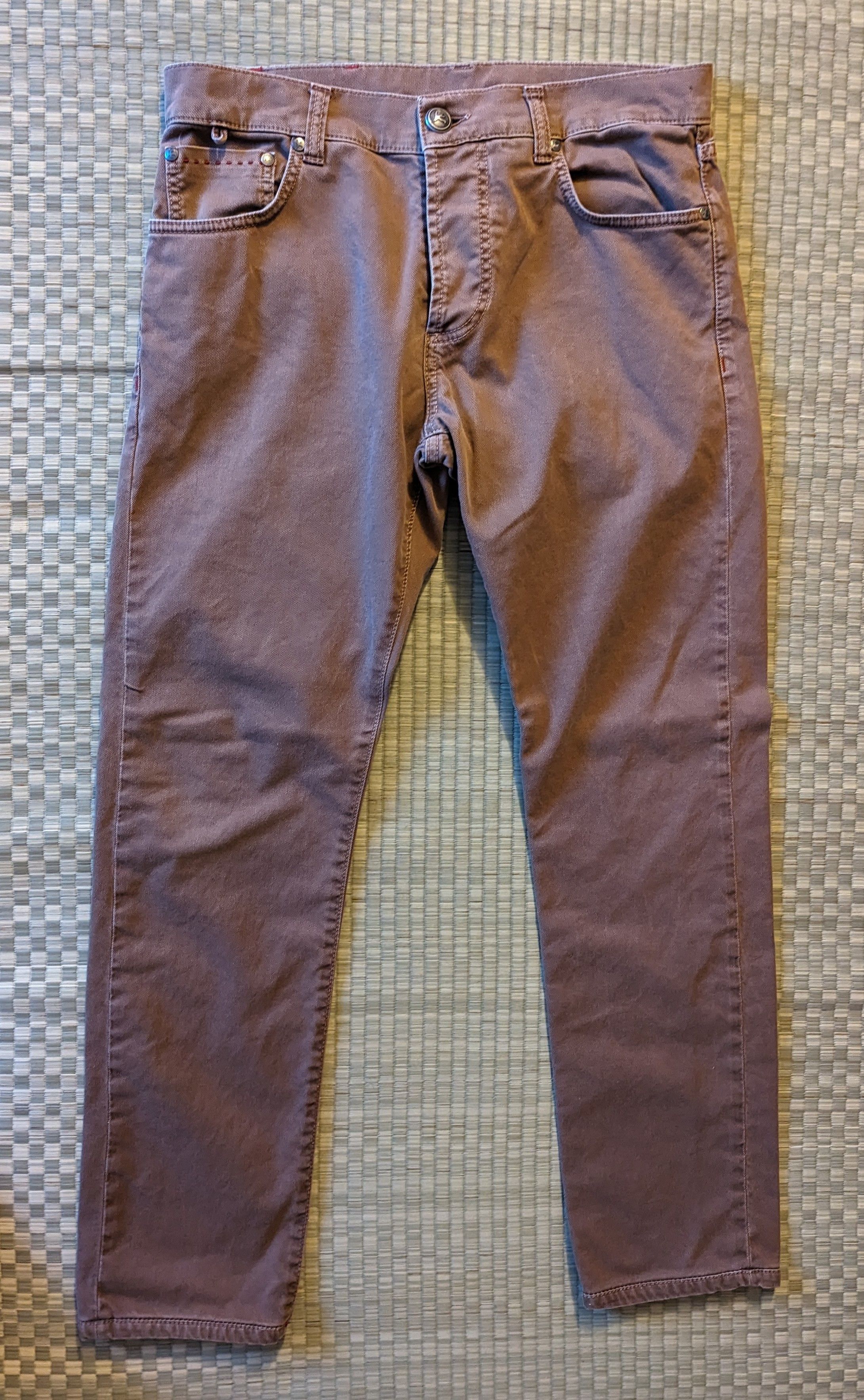 image of Isaia Napoli Brown Stretch Denim Jeans Made In Italy, Men's (Size 32)