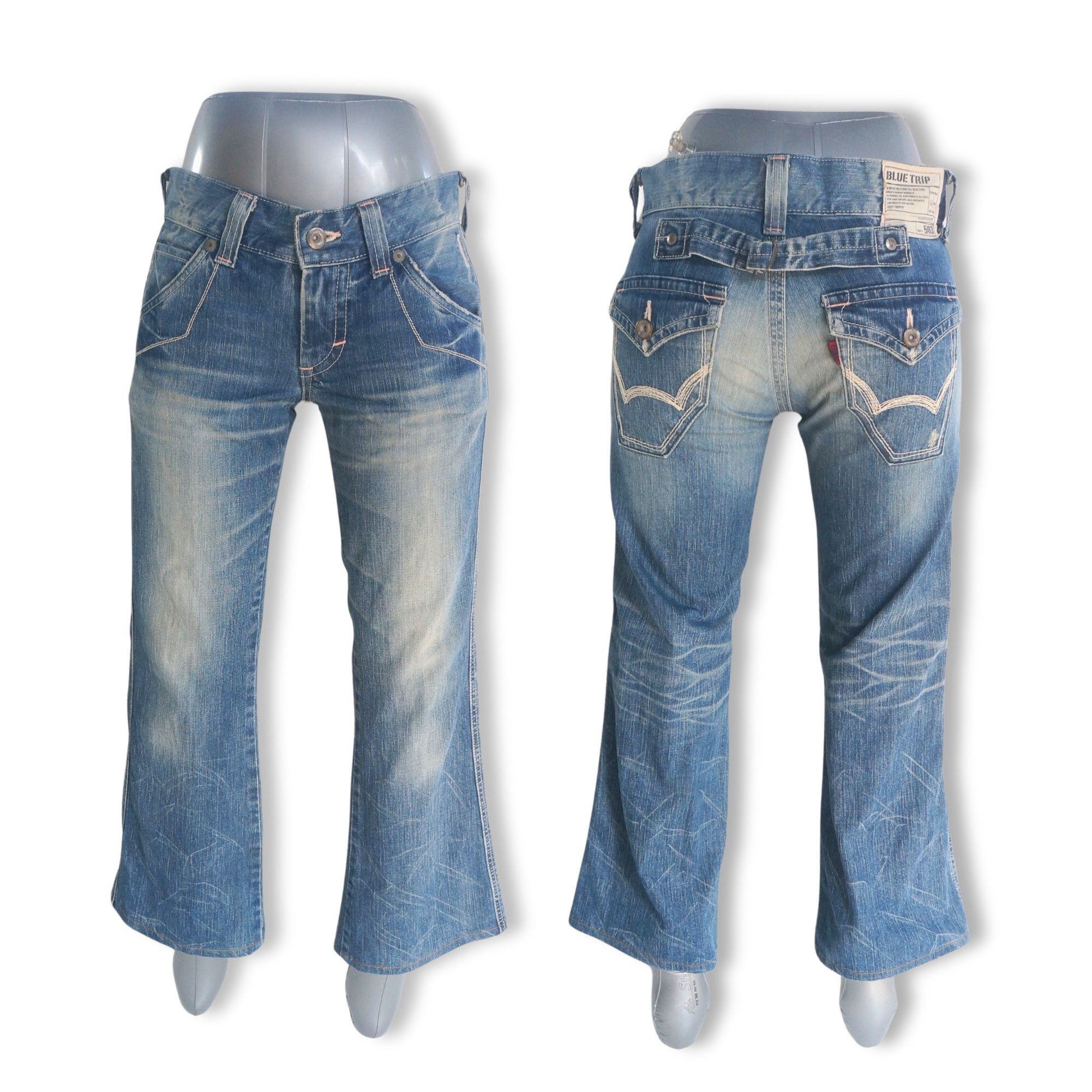Edwin Edwin 503 Blue Trip Cinch Back Low Rise Flare Jeans Size 30" / US 8 / IT 44 - 3 Thumbnail