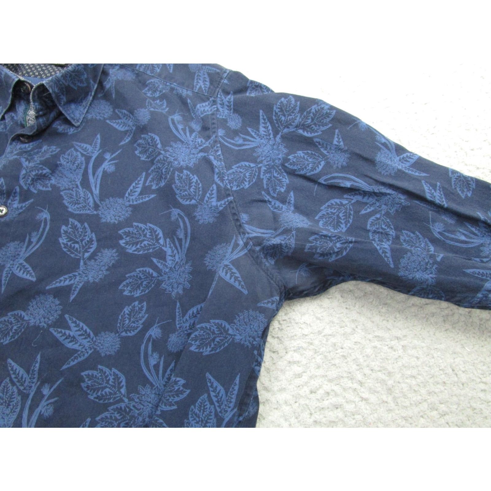 Ted Baker Ted Baker Shirt Mens Large Blue Floral Button Down Long Sleeve Cotton London Size US XL / EU 56 / 4 - 4 Thumbnail