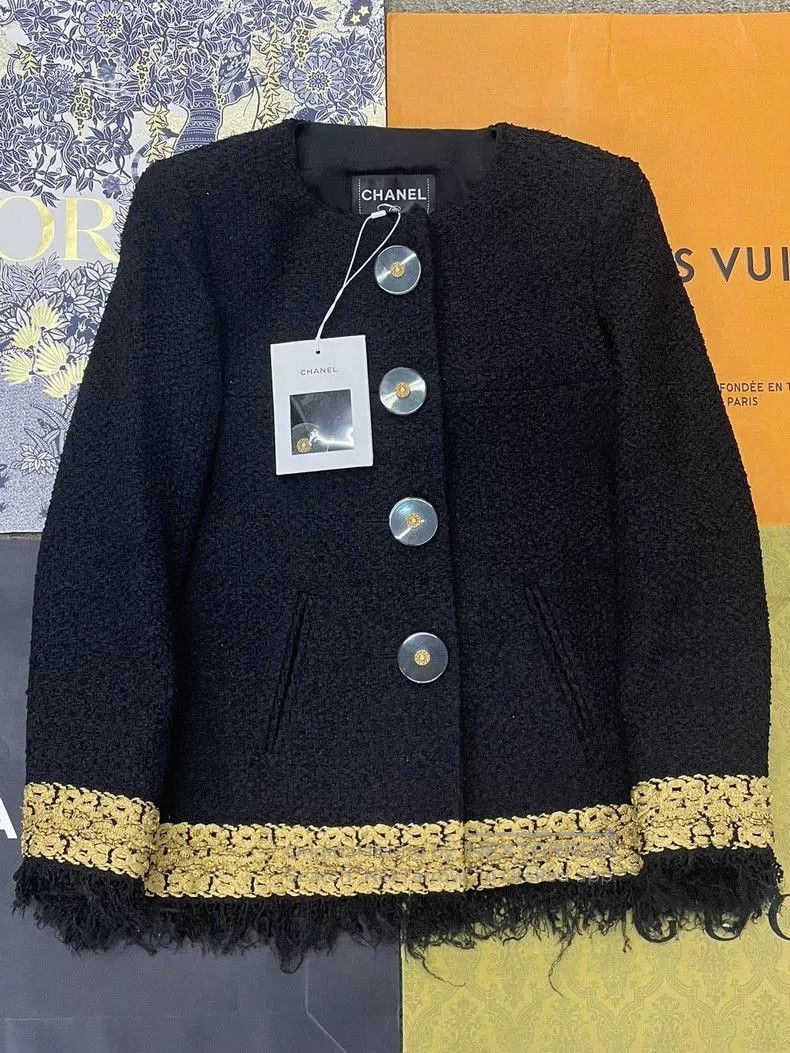 Chanel Chanel Black Gold Fringe Detail Jacket. Size US M / EU 48-50 / 2 - 1 Thumbnail