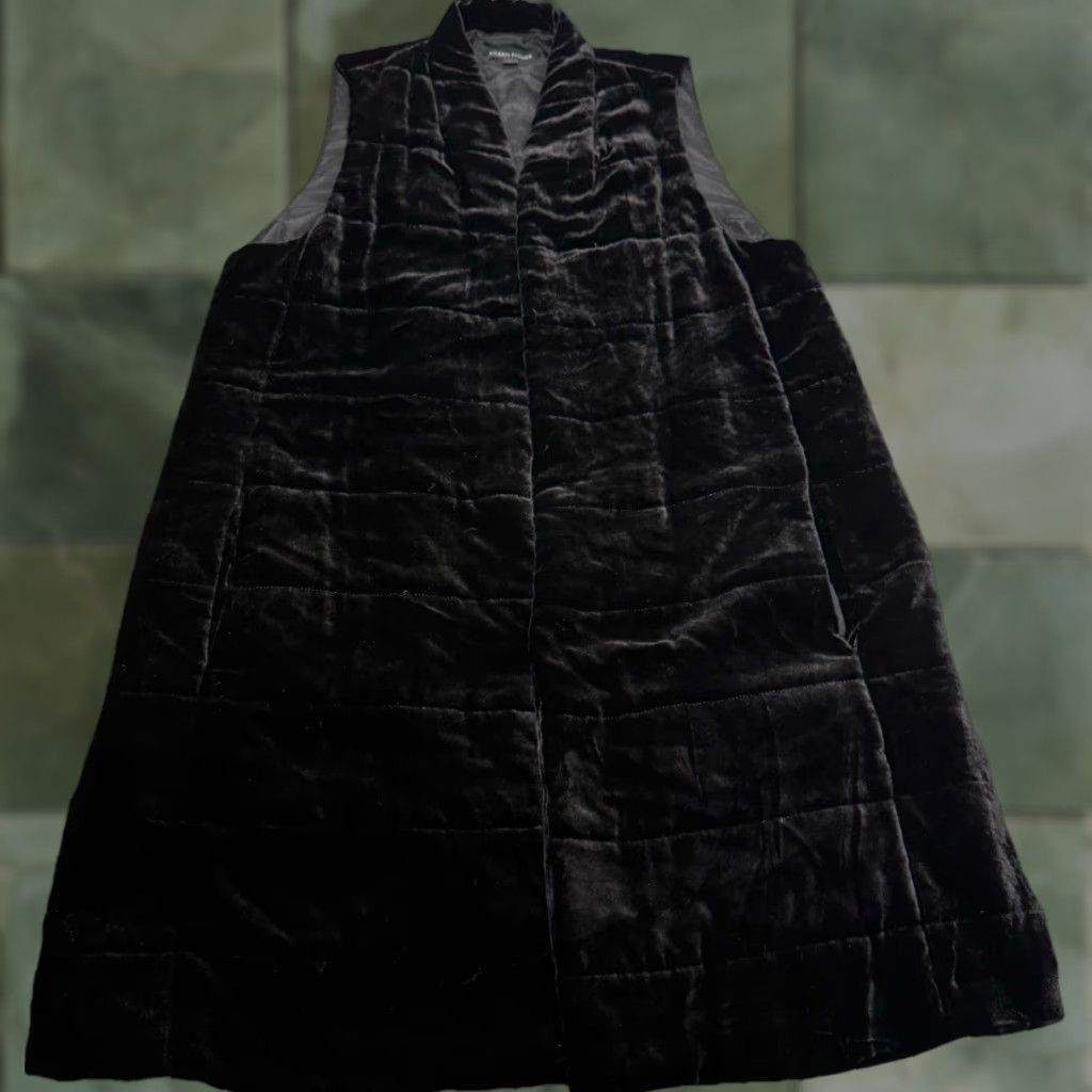 Eileen Fisher Eileen Fisher Black Velvet Open Front Sleeveless Silk Blend Vest Women’s S/P Size S / US 4 / IT 40 - 1 Thumbnail