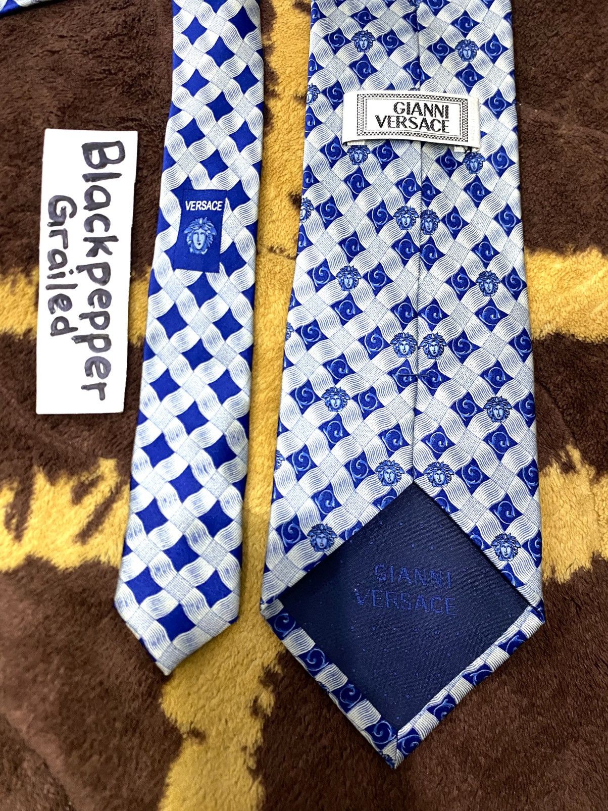 Versace Gianni Versace Medusa Logo Blue Silk Tie Luxury Italy Size ONE SIZE - 4 Thumbnail
