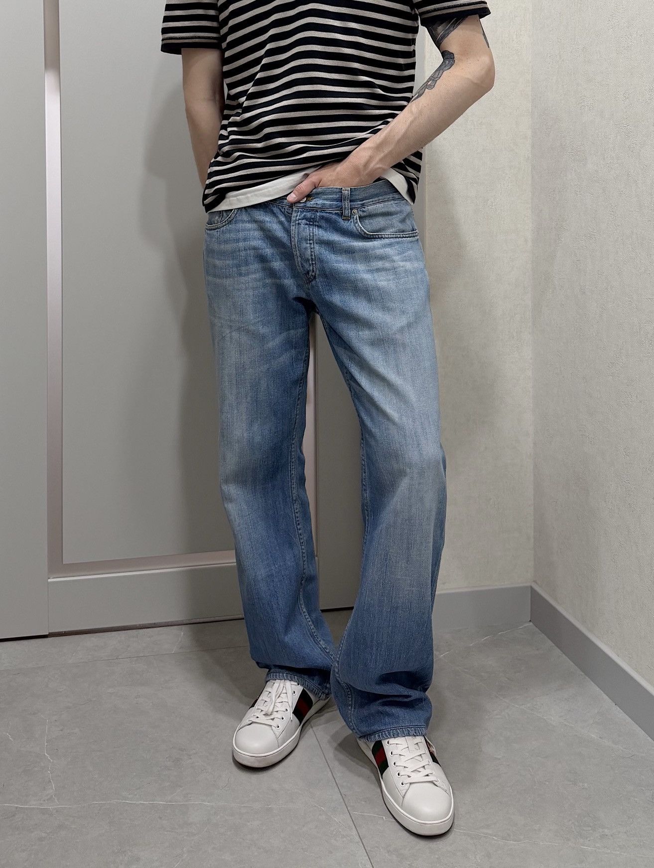 Prada PRADA SS 2008 Flared Distressed Blue Denim Jeans Pants Logo Size US 34 / EU 50 - 2 Thumbnail