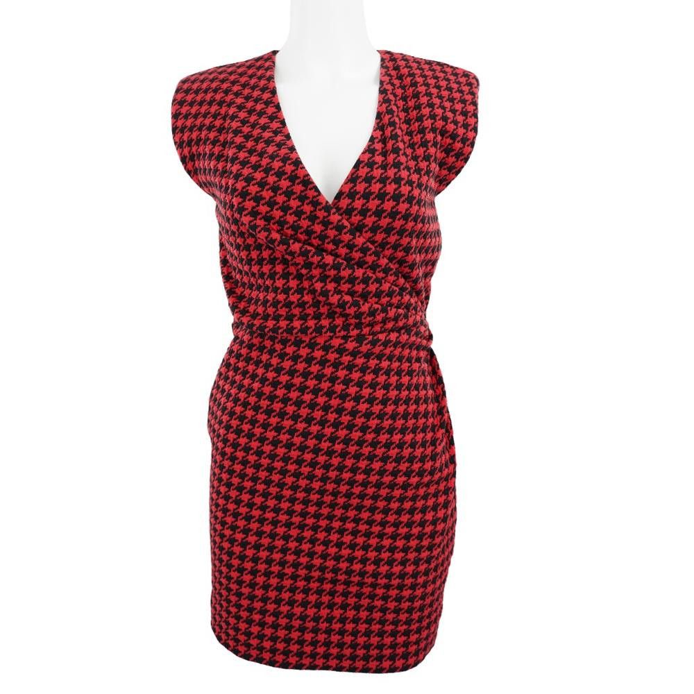 Designer Lini Red Houndstooth Mini Dress Size S Size S / US 4 / IT 40 - 1 Thumbnail