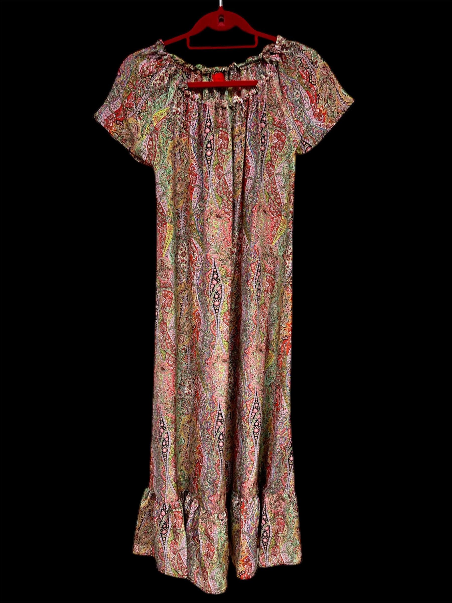 120% Lino Beautiful Paisley Dress Multi color Gathered Neckline Size XS / US 0-2 / IT 36-38 - 2 Thumbnail