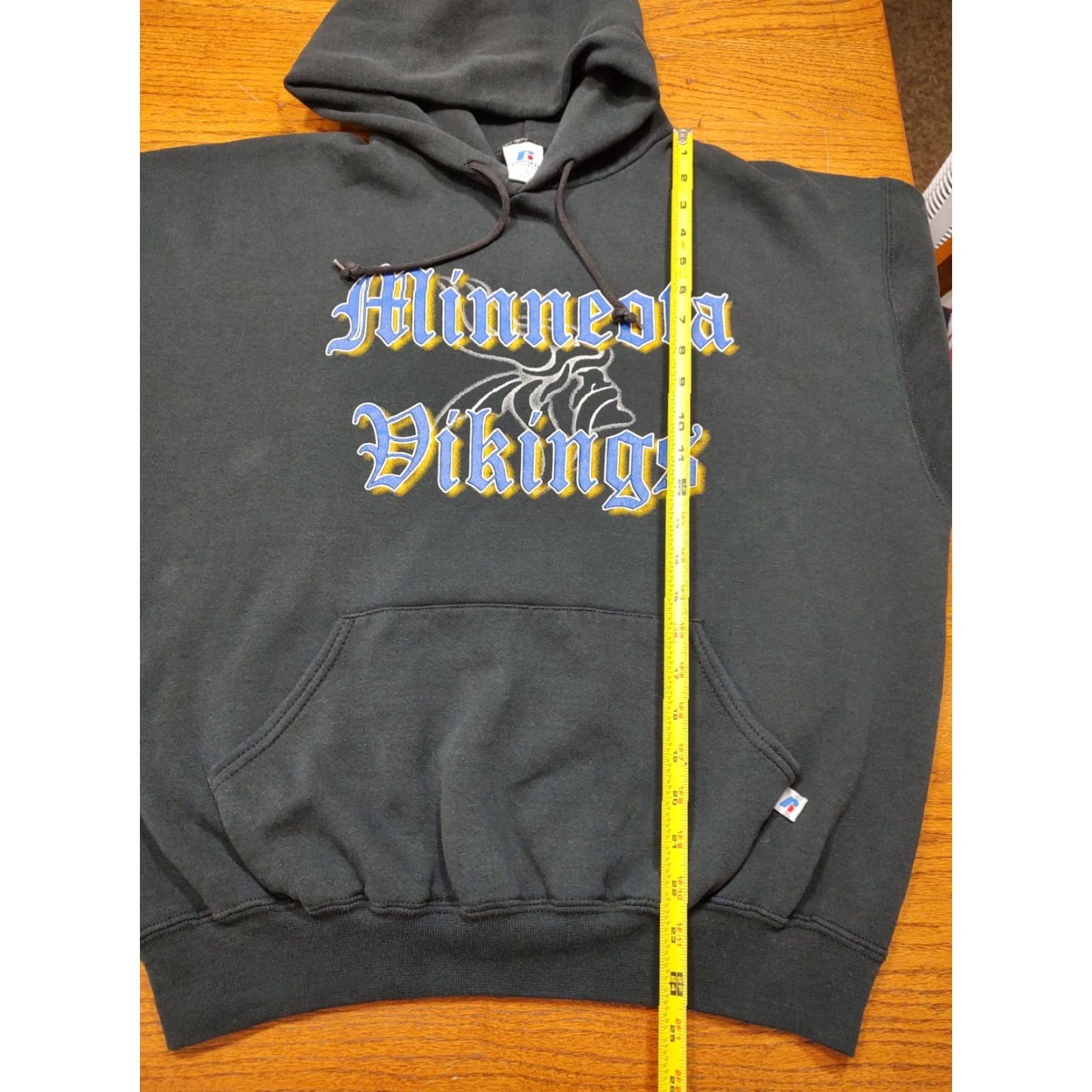 Russell Athletic VINTAGE Russell Athletic Hoodie Sweatshirt Black Large Mens Vikings 90s Pullover Drawstring Cotton Blend Shirt? Size US L / EU 52-54 / 3 - 7 Thumbnail