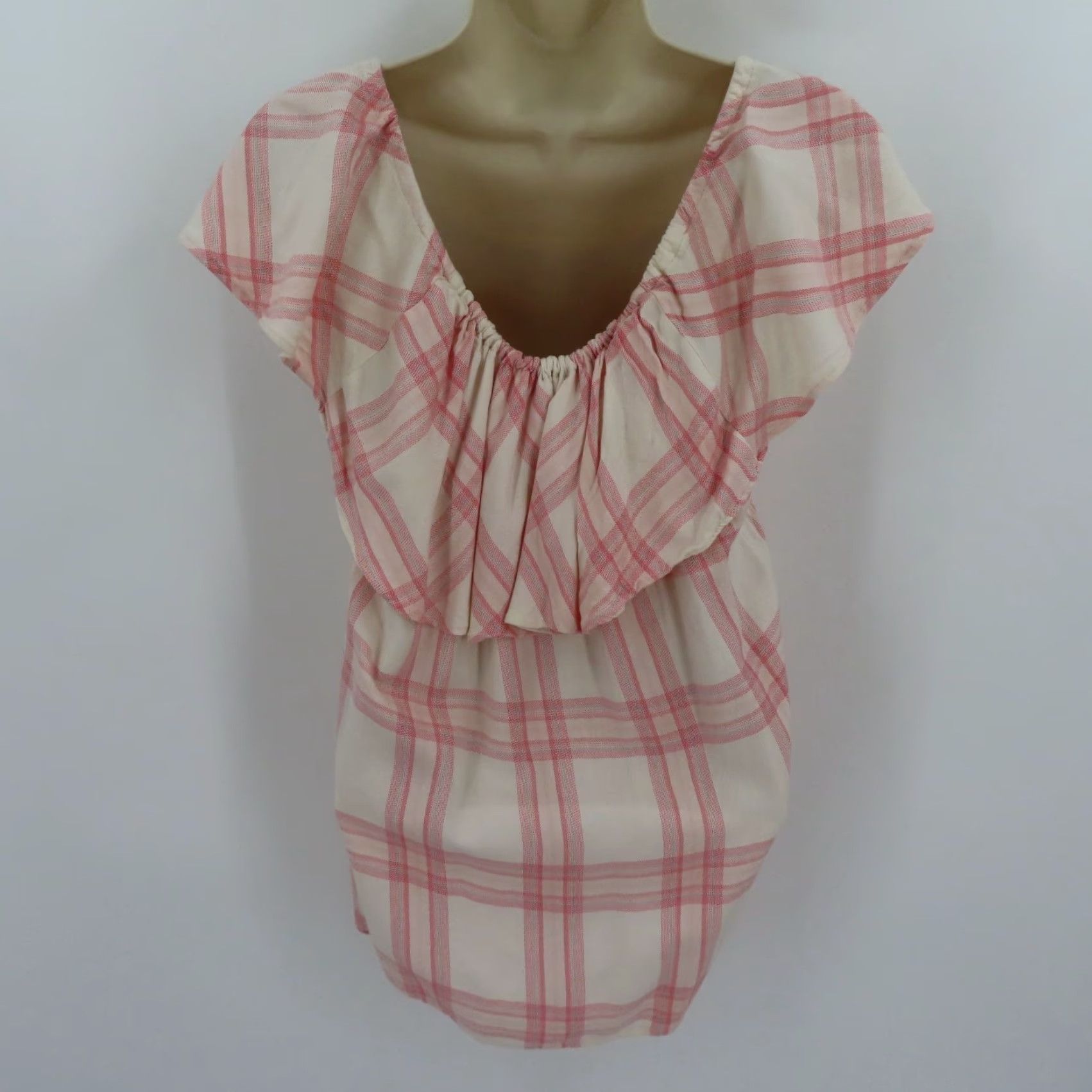 Sanctuary Sanctuary Shirt Women Small Pink Cream Ruffle Sleeveless Plaid Check Tartan Blouse Size S / US 4 / IT 40 - 6 Thumbnail