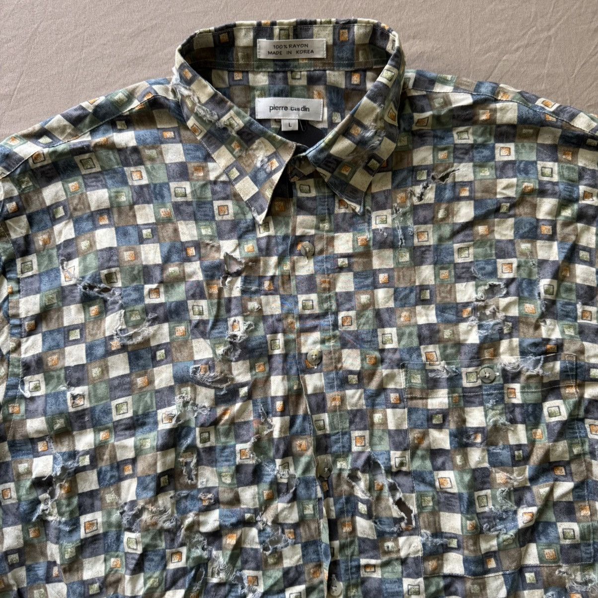 Pierre Cardin Vintage Pierre Cardin Geometric Check Distressed Shirt Size US L / EU 52-54 / 3 - 2 Thumbnail