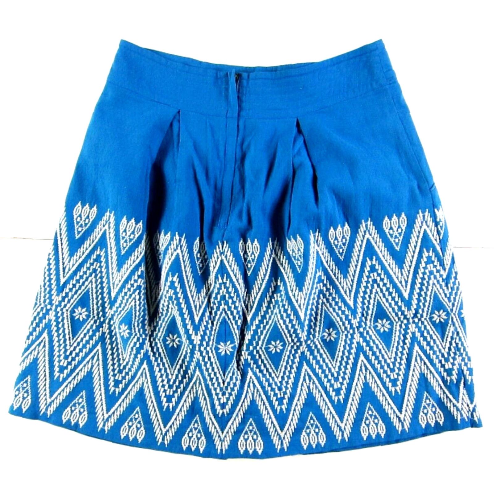Anthropologie Floreat Anthropologie Cotton Embroidered Blue White A-Line Skirt Women 4 Size 27" / US 4 / IT 40 - 2 Thumbnail