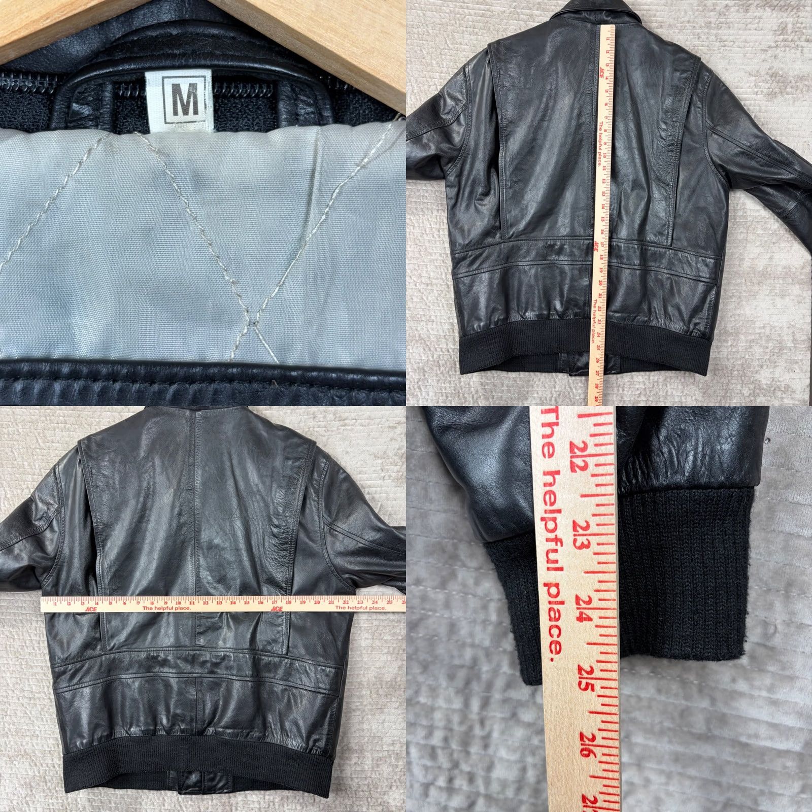 Vintage VINTAGE Kalahari Leather Bomber Jacket Mens M Black Zip USA Flag Lined Size US M / EU 48-50 / 2 - 8 Thumbnail