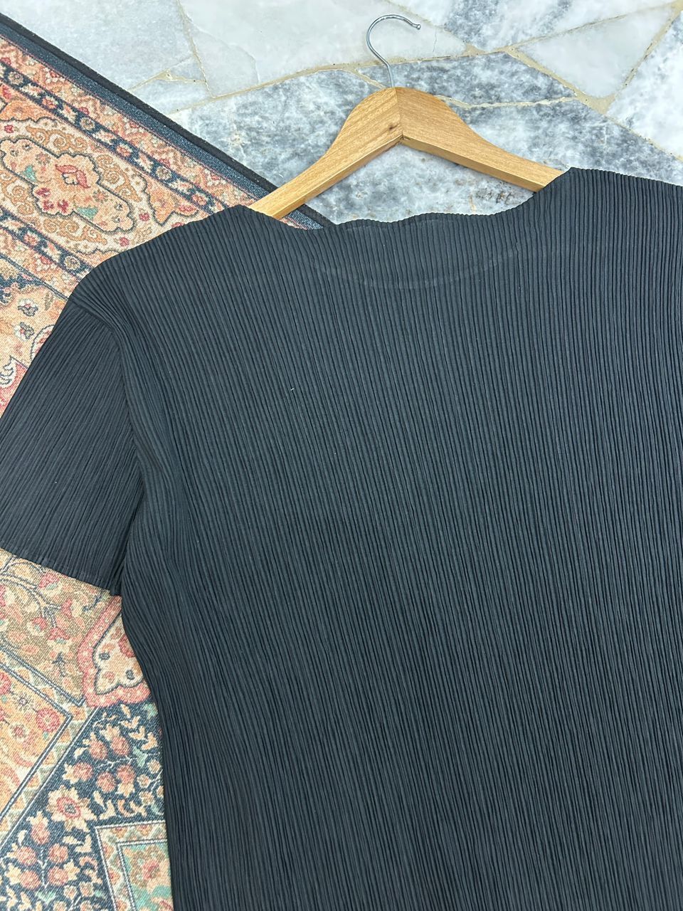 Issey Miyake Issey Miyake Black Pleated Short Sleeve Top Size US M / EU 48-50 / 2 - 6 Thumbnail
