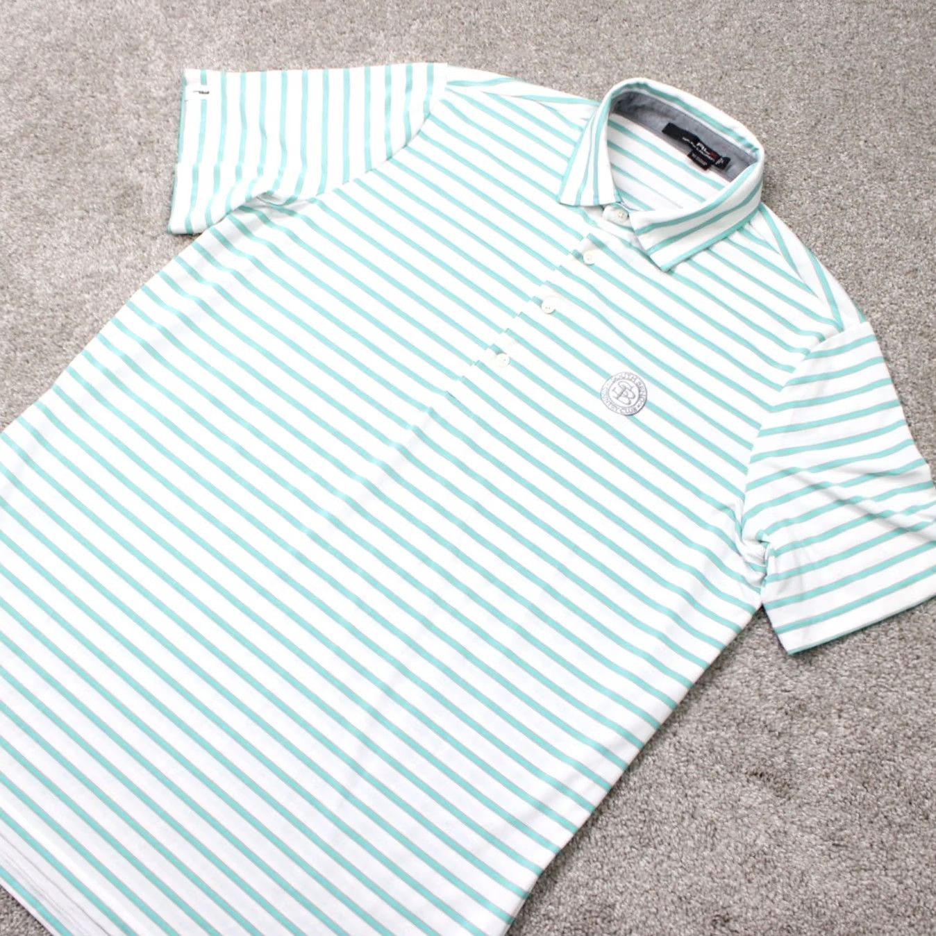 RLX Ralph Lauren RLX Ralph Lauren Polo Shirt Mens Large Green Striped Short Sleeve Polo Golf Polyester Blend Stretch Pullover Shirt Size US L / EU 52-54 / 3 - 3 Thumbnail