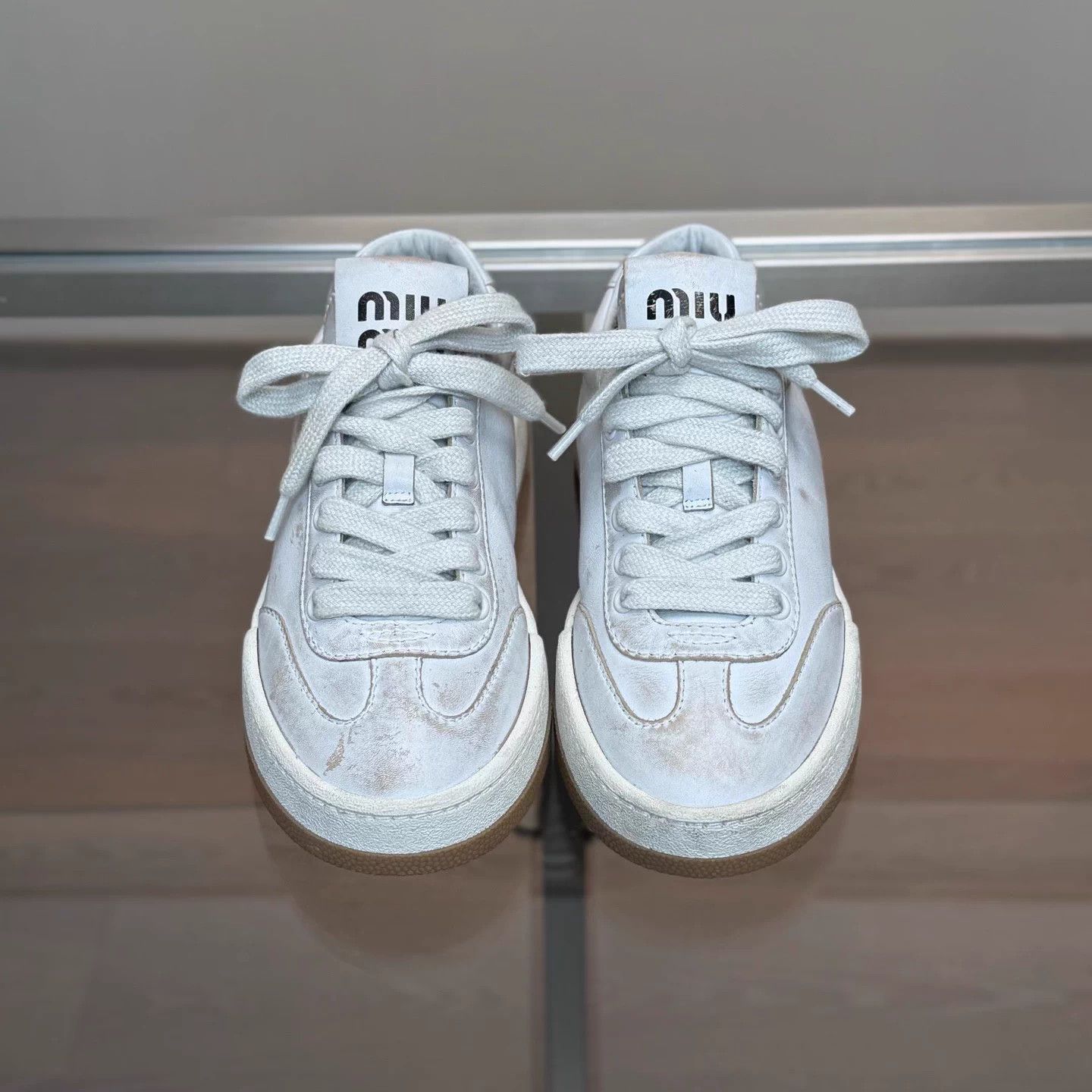 Miu Miu Miu Miu white distressed German trainer size 36 Size US 5 / IT 35 - 2 Thumbnail