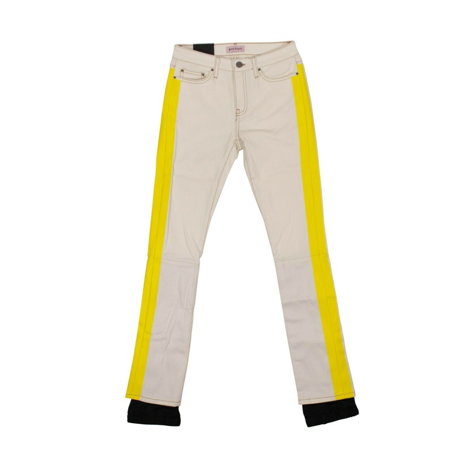 image of Palm Angels White Denim Yellow Stripped Stretch Jeans Pants Size 25, Women's