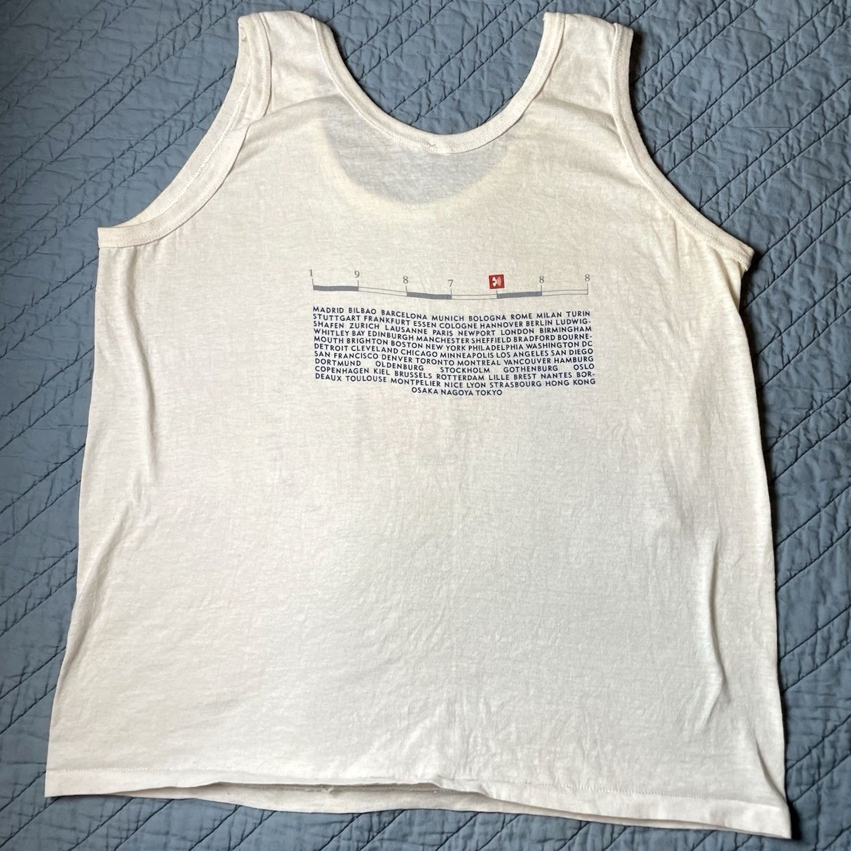 Vintage VINTAGE Depeche Mode Music For The Masses Concert Tour Tank Top 1987-88 Sz L Shirt Unisex Adults White 80s Band Tour Conf﻿erence Size US L / EU 52-54 / 3 - 6 Thumbnail