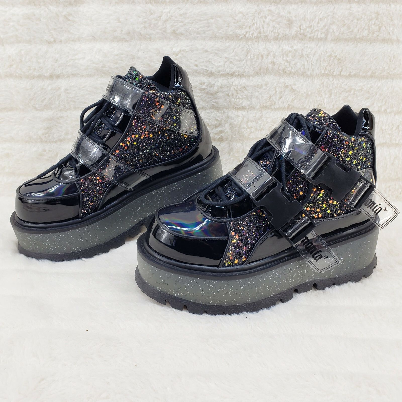 Demonia Cult DEMONIA Slacker 50 Black Multi Glitter Platform Sneaker Ankl Size US 6 / IT 36 - 1 Thumbnail