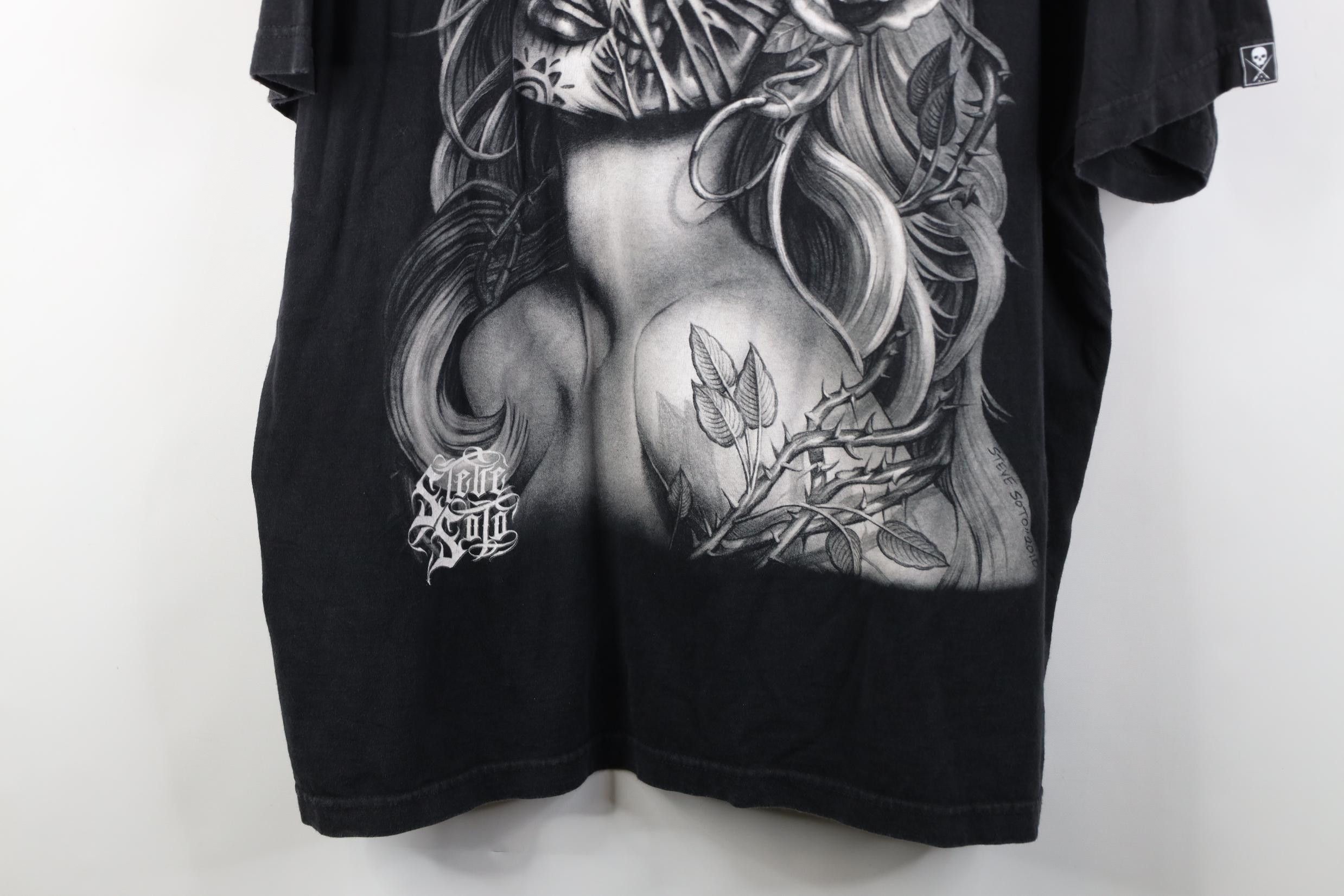 Vintage Vintage Y2K Streetwear Pinup Girl Sugar Skull T-Shirt Black Size US XXL / EU 58 / 5 - 3 Thumbnail
