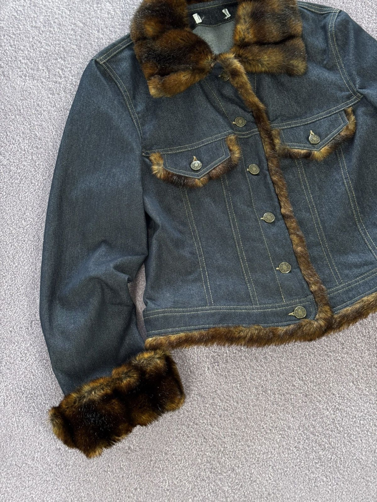 Japanese Brand Y2K Faux Fur Glamour Avant Garde Denim Jacket Size M / US 6-8 / IT 42-44 - 7 Thumbnail