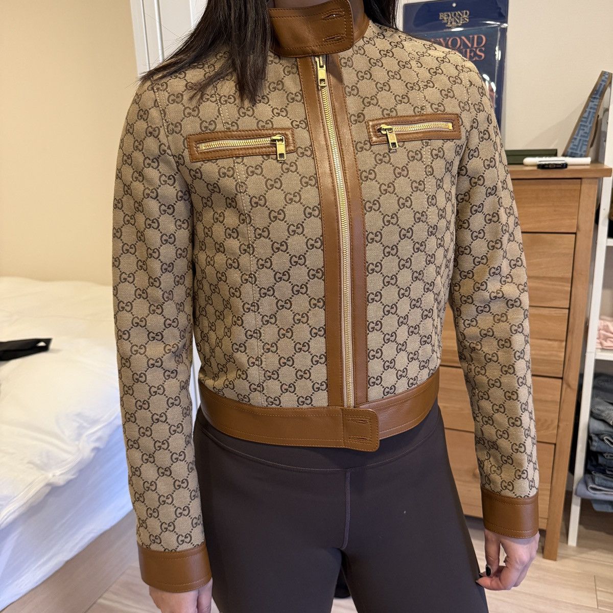 Gucci Gucci GG Canvas Jacket with Leather Trim – Size IT 40 Size S / US 4 / IT 40 - 6 Thumbnail