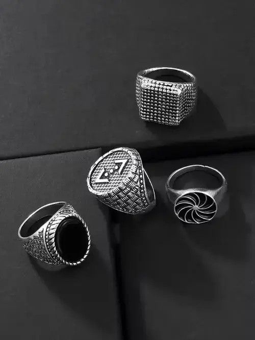High Sport × Japanese Brand × Ring Of Fire 4pcs Metalluxe Men's Textured Ring Set Size ONE SIZE - 2 Thumbnail