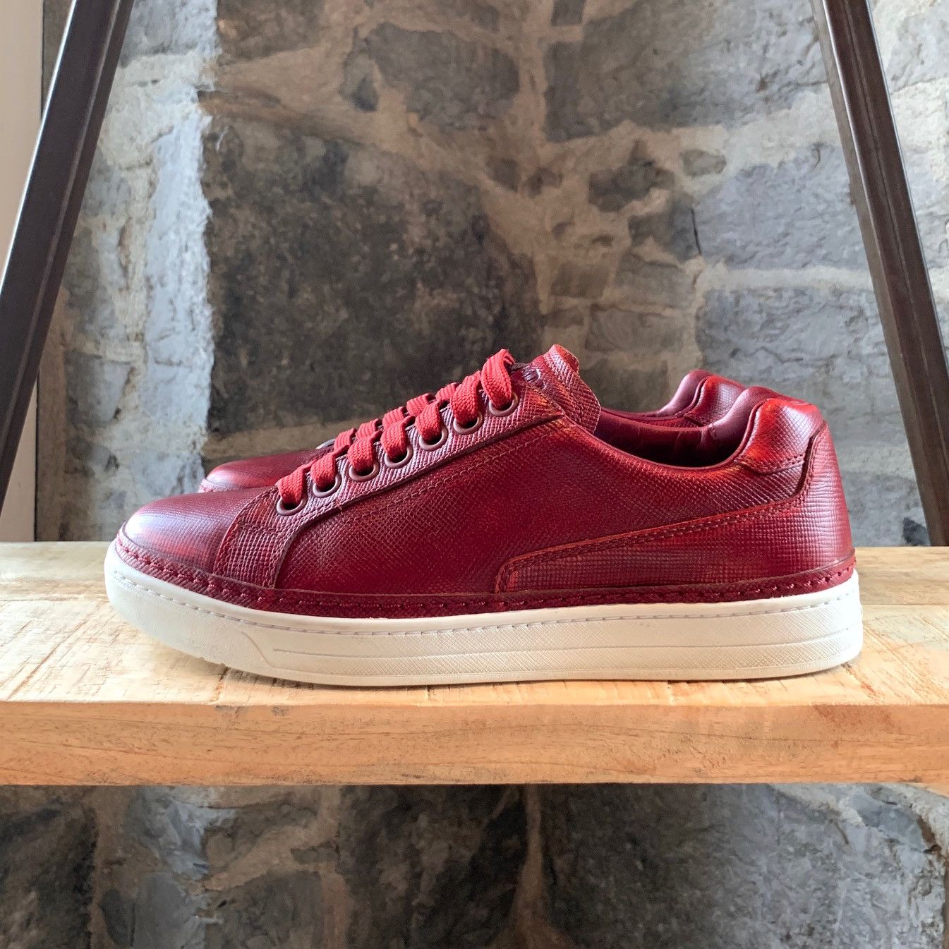 Prada Prada Saffiano Red Leather Low-Top Sneakers Size US 7 / EU 40 - 4 Thumbnail
