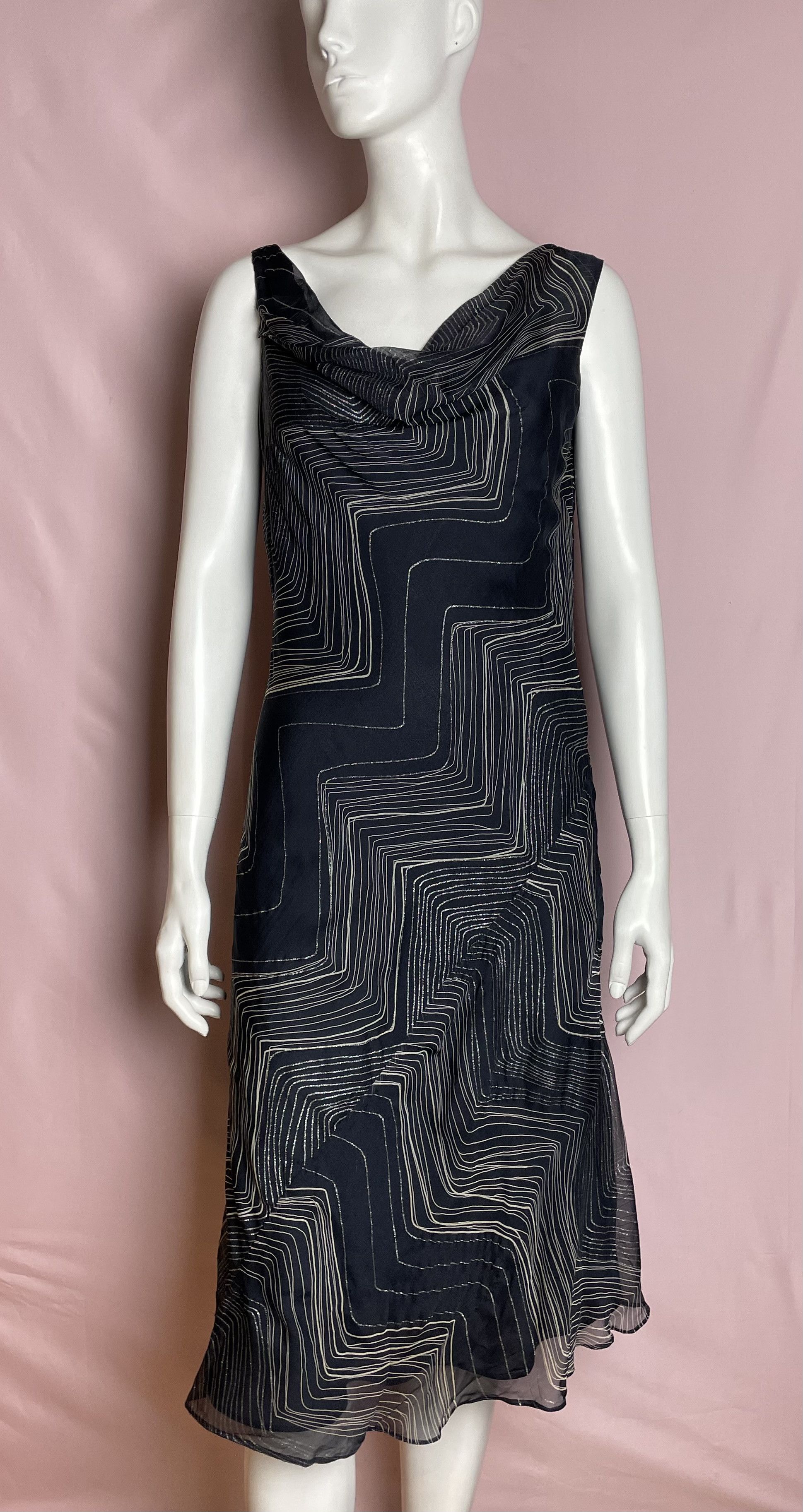 Other Ronit Zilkha London Silk Dress Sleeveless Abstract UK 14 Size L / US 10 / IT 46 - 1 Thumbnail