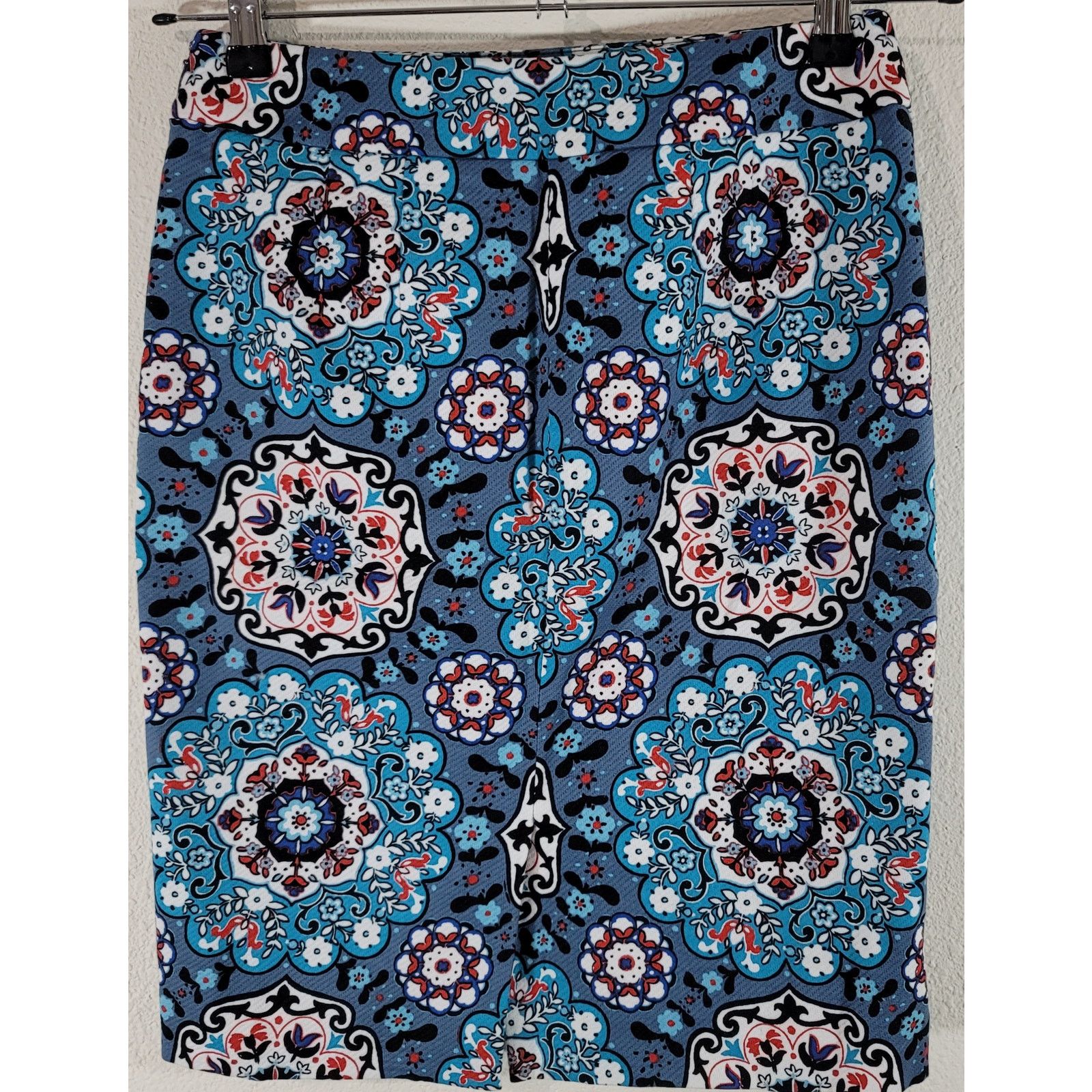 Other Loft Blue Floral Print Pencil Mini Skirt 2 Lined Lightweight Size 26" / US 2 / IT 38 - 2 Thumbnail