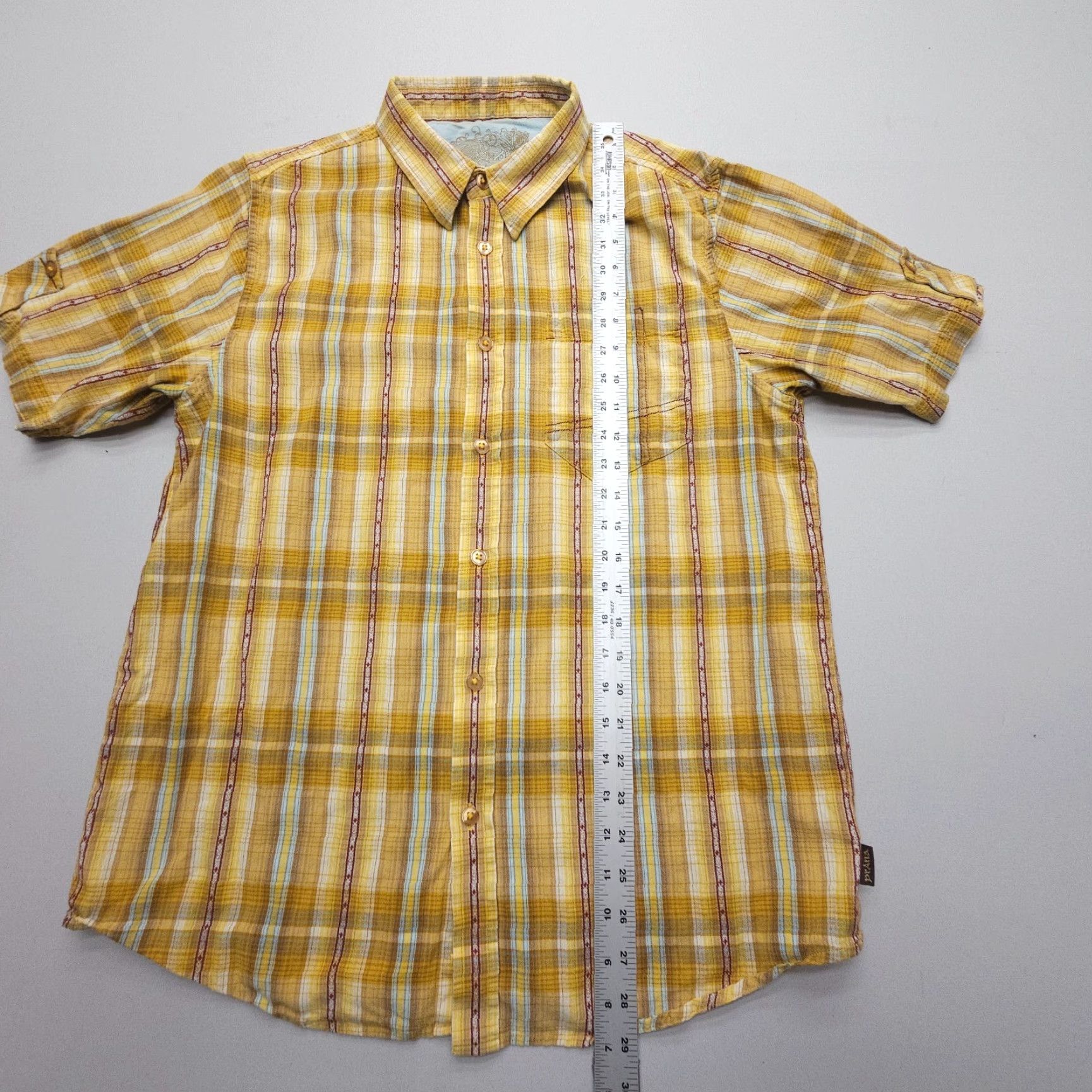 Prana prAna Short Sleeve Button-Up Shirt Plaid Yellow Large Casual 90s Mens Size US L / EU 52-54 / 3 - 6 Thumbnail