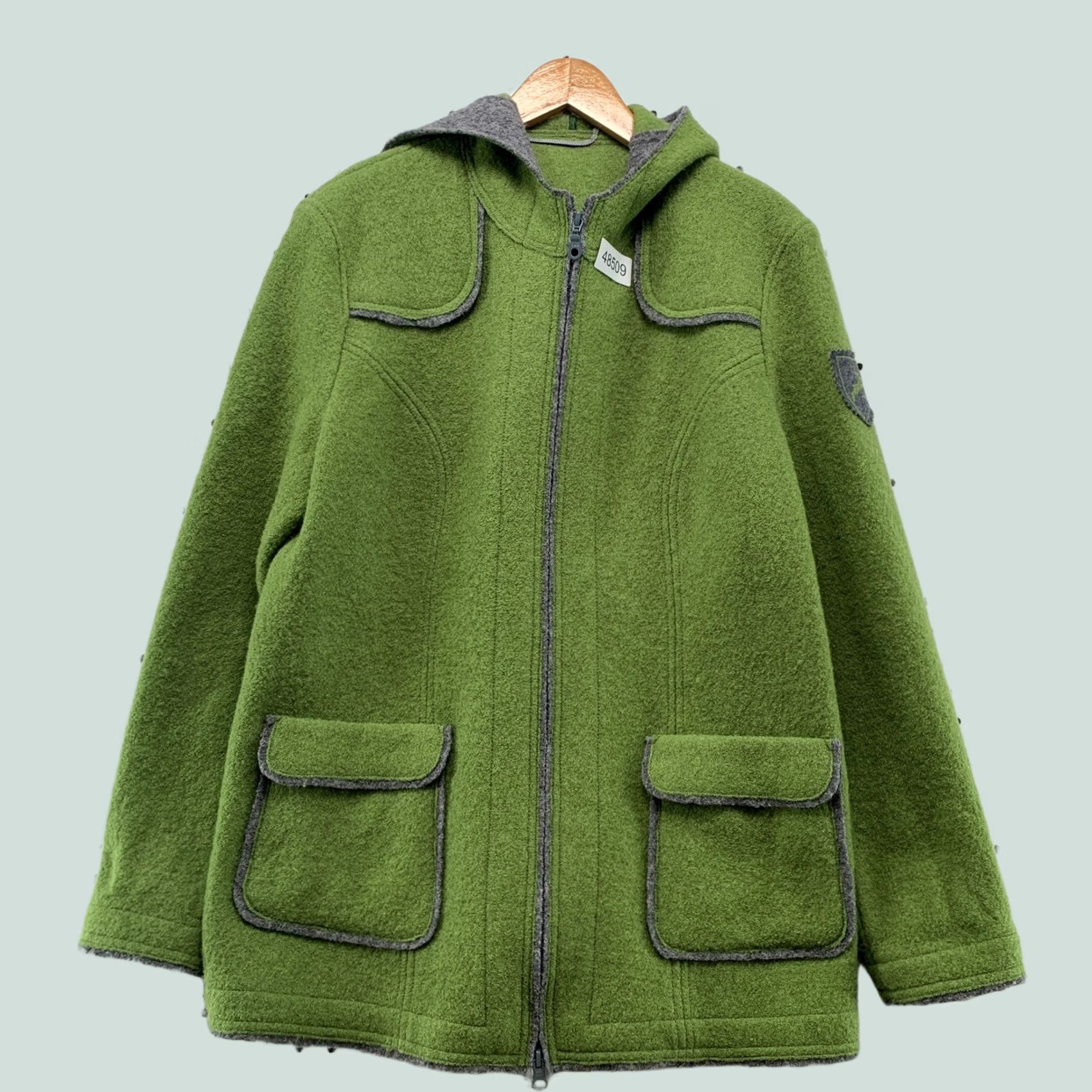 Vintage VINTAGE Geiger Green Grey Hooded Jacket Womens L Full Zip Equestrian Size L / US 10 / IT 46 - 1 Thumbnail