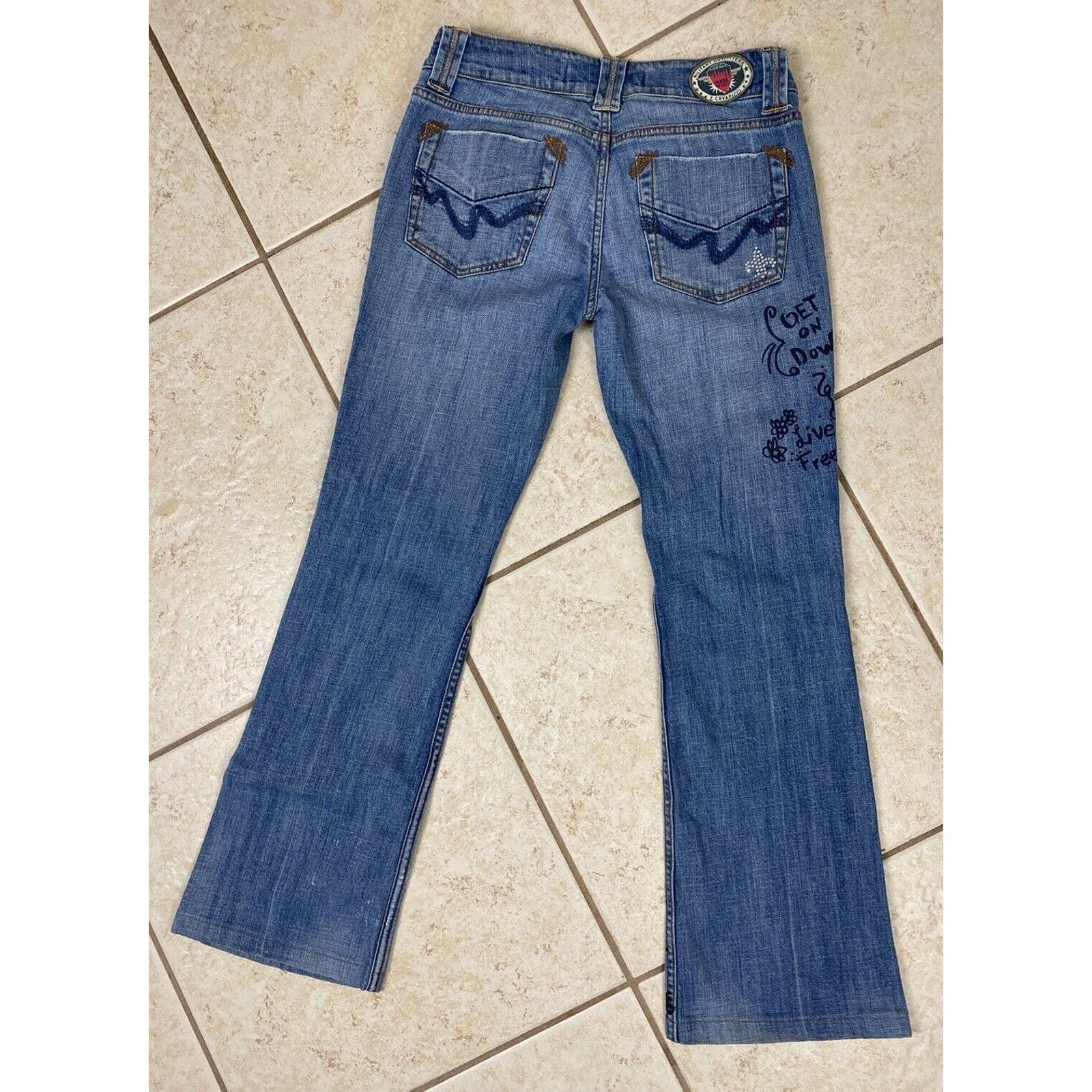 Other VTG Z Cavaricci Denim Jeans Rhinestones Graffiti Bootcut Size 25" / US 0 / IT 36 - 9 Thumbnail