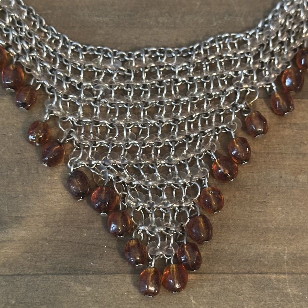 Other Silver tone mesh bib bead dangle necklace Size ONE SIZE - 3 Thumbnail