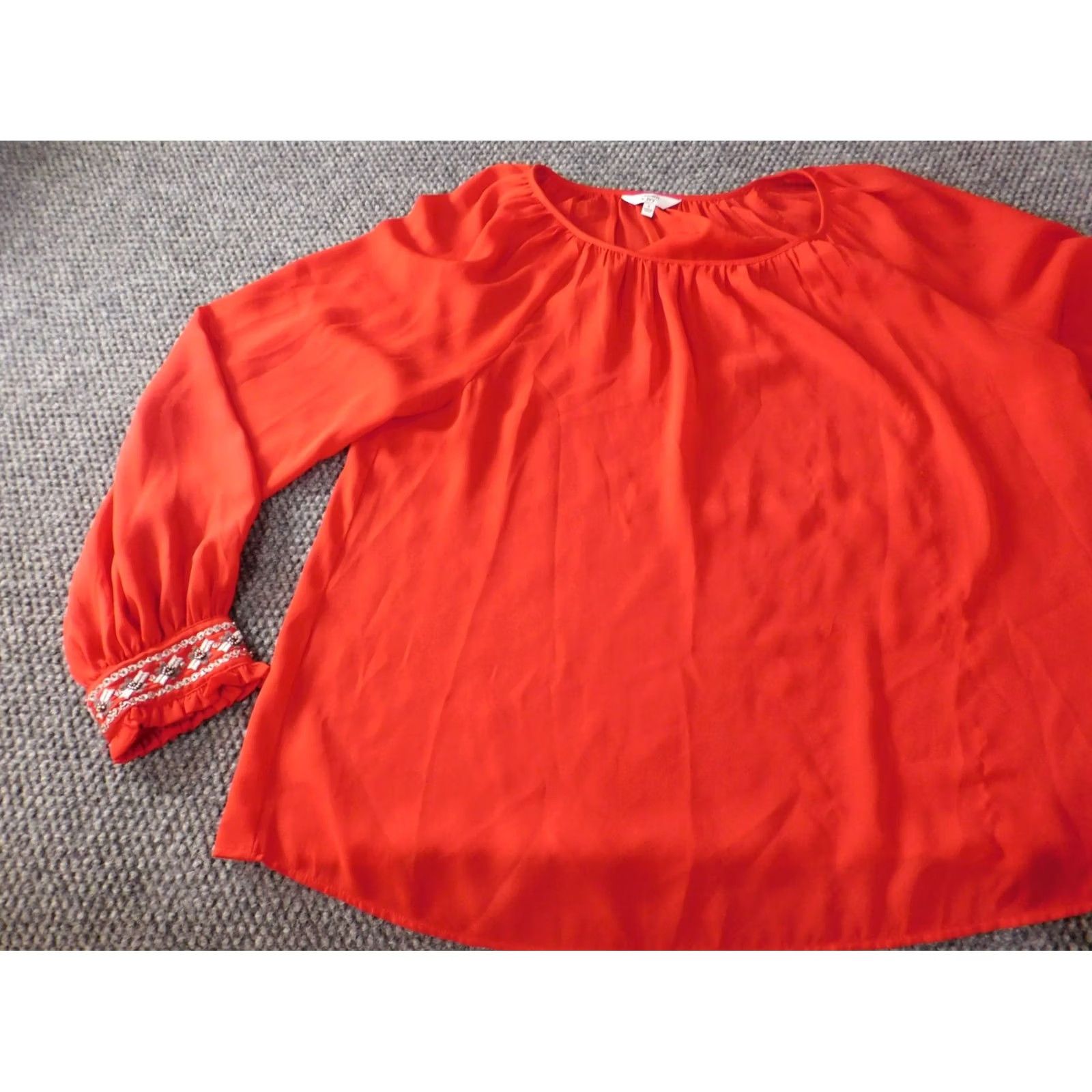 Vintage Crown & Ivy Blouse S Women Red Crew Neck Knit Cotton Rayon Solid Long Sleeve Casual Stretch Regular, Basic, Pullover, Basic Style Size S / US 4 / IT 40 - 4 Thumbnail