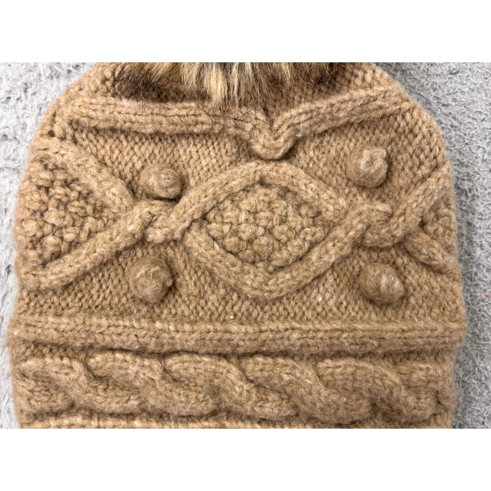 Express Express Beanie Toque Womens One Size Brown Beige Knit Poly Wool Blend Ski Pom Beanie Women Size ONE SIZE - 2 Thumbnail