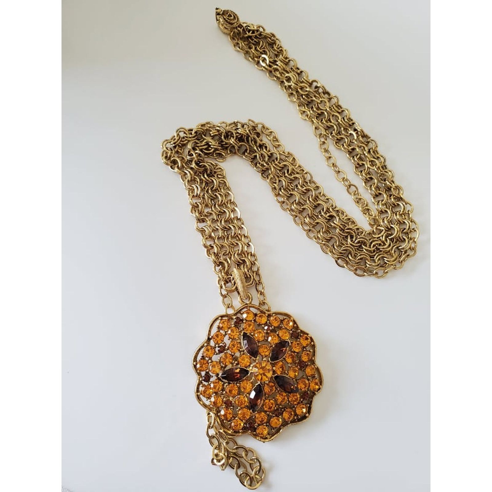 Other Vintage Orange and Amber Rhinestone Double Strand Necklace Size ONE SIZE - 1 Thumbnail