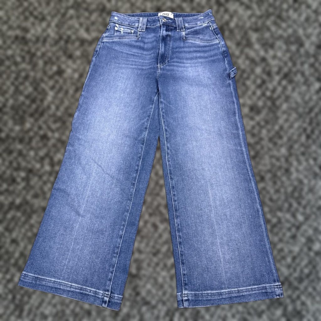 Paige Paige Womens Jeans Wide-Leg 28 Distressed Stretch Denim Blue 5-Pocket Logo High Rise Size 28" / US 6 / IT 42 - 1 Thumbnail