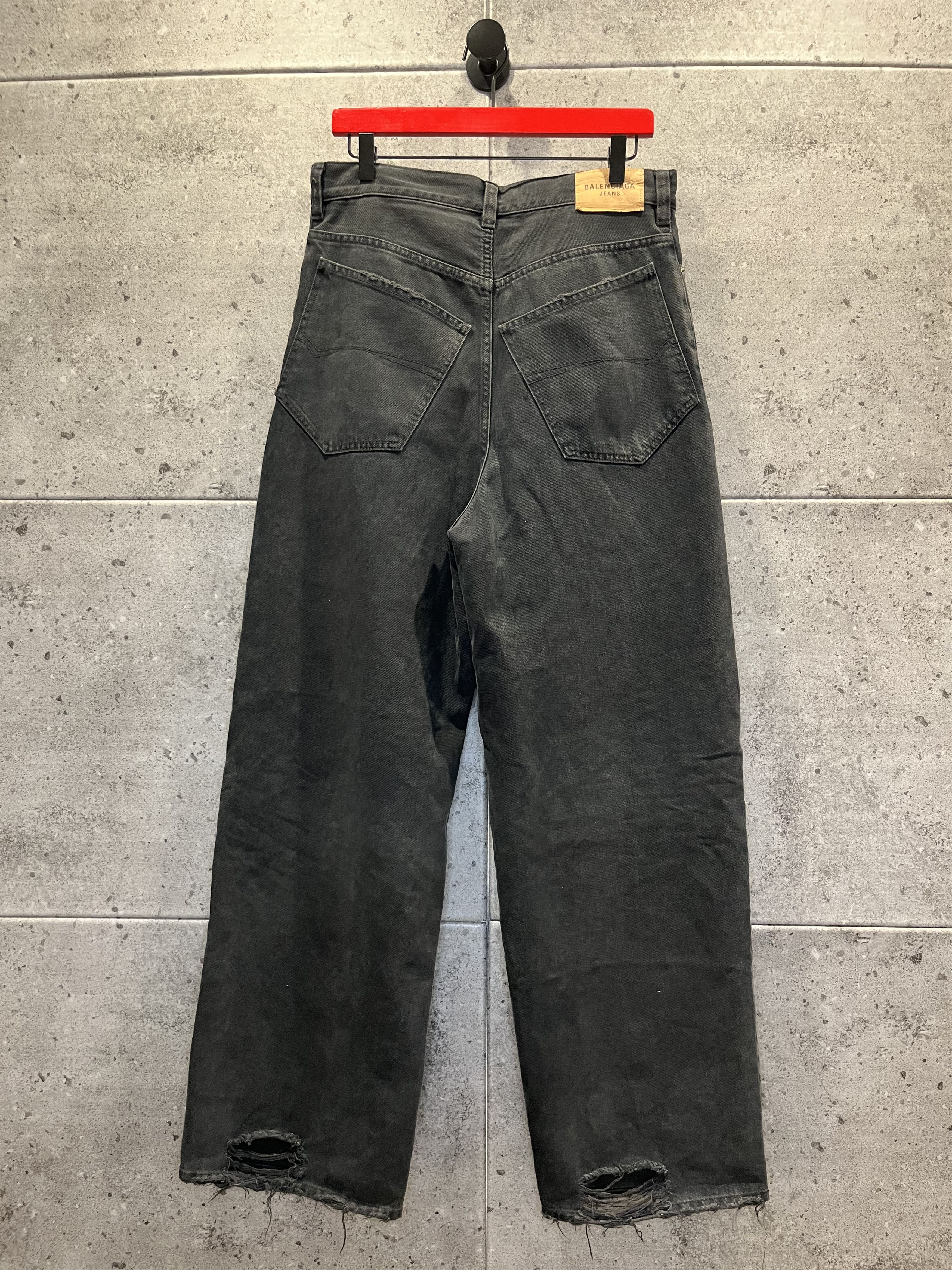 image of Balenciaga Baggy Distressed Washed Denim in Black, Men's (Size 32)