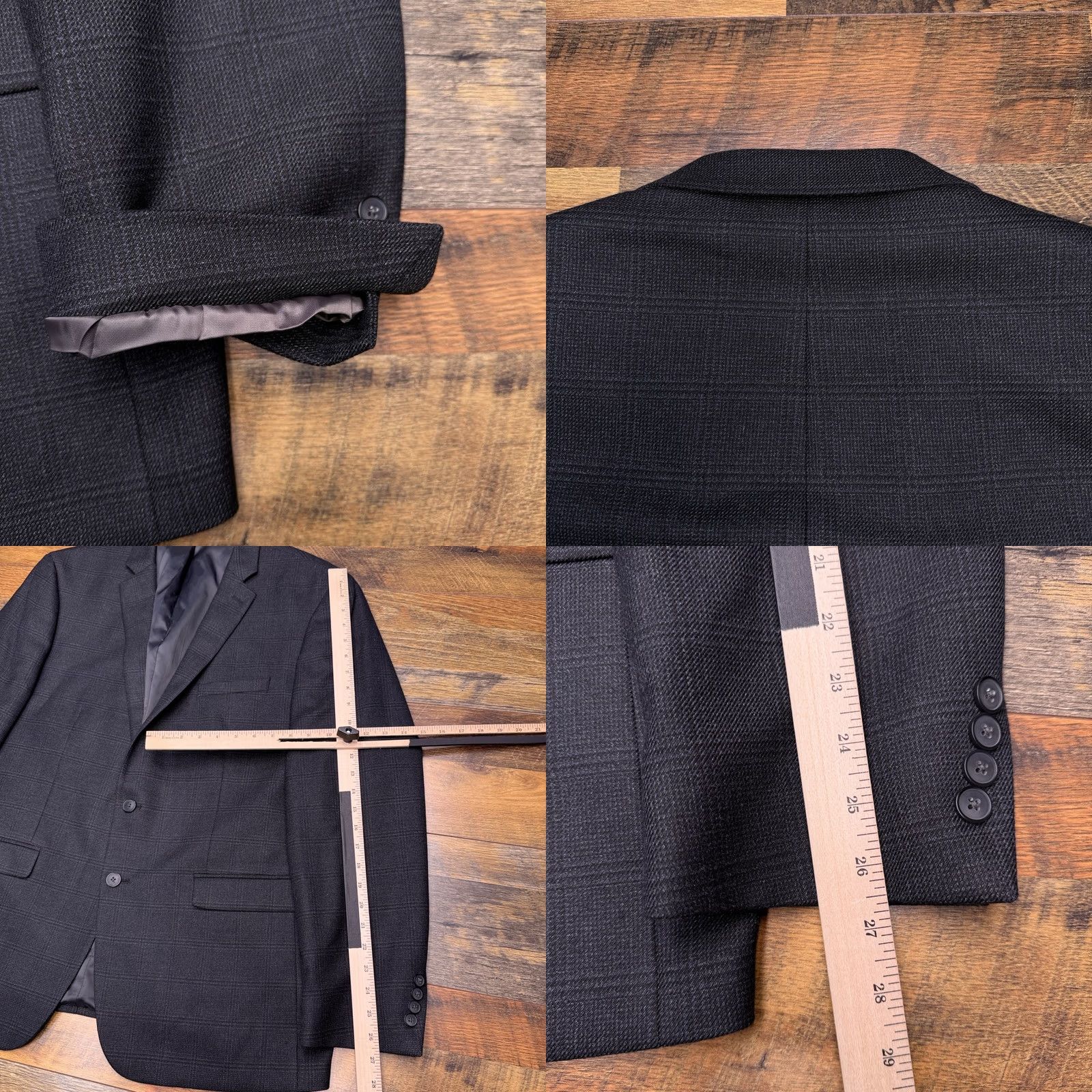 Van Heusen Van Heusen Sport Coat Blazer Gray Plaid Windowpane 48R Regular Fit Notch Lapel Two-Button Double-Vented Jacket Mens Size 48R - 8 Thumbnail