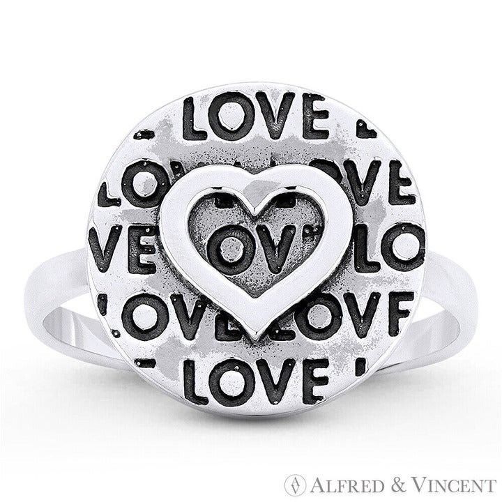 Other Heart Charm, Love Script, Round Disc Ring Sterling Silver Size ONE SIZE - 1 Preview