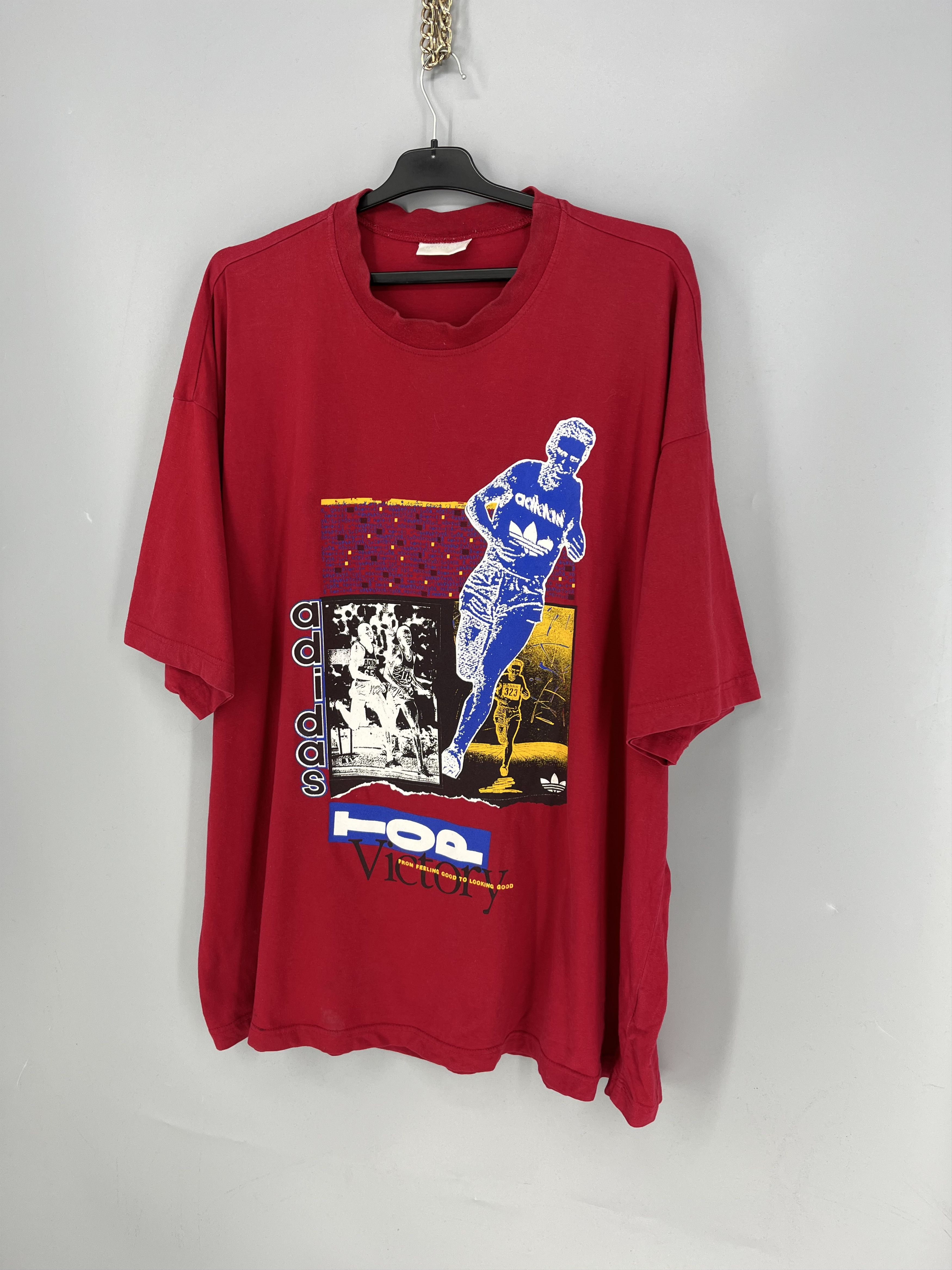 Adidas Vintage 90s Adidas T-Shirt – Red Trefoil Running Graphic Tee Size US M / EU 48-50 / 2 - 3 Thumbnail