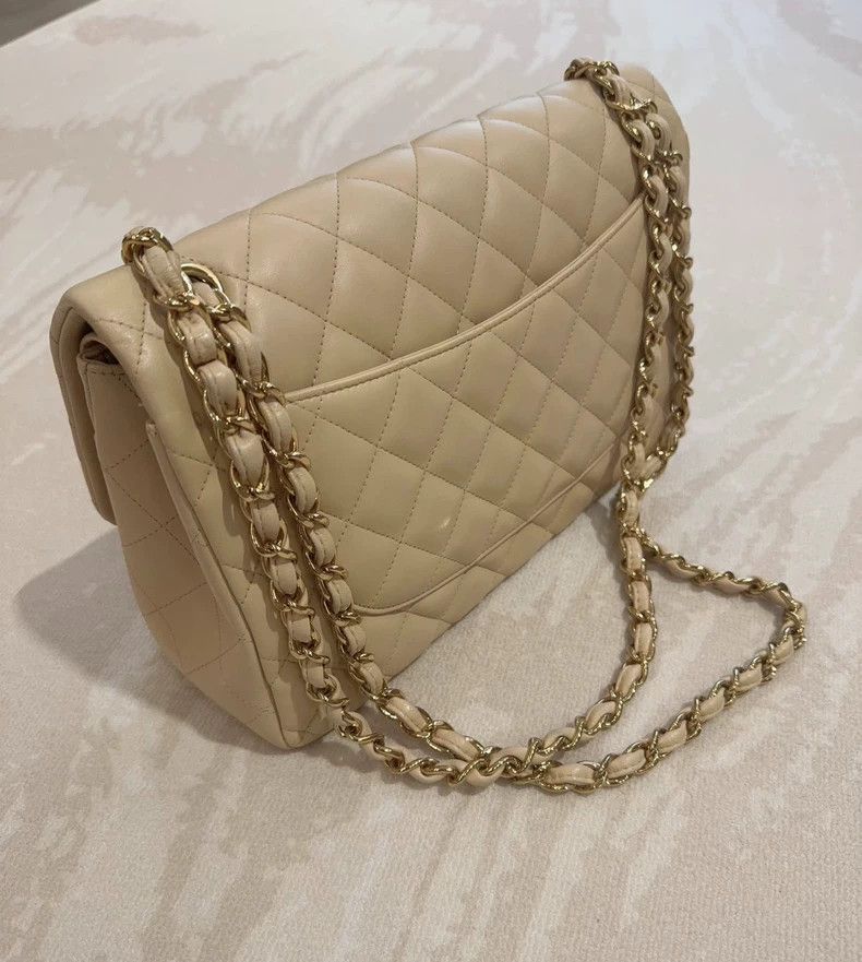 Chanel Chanel Beige sheepskin gold buckle double-covered shoulder Size ONE SIZE - 3 Thumbnail