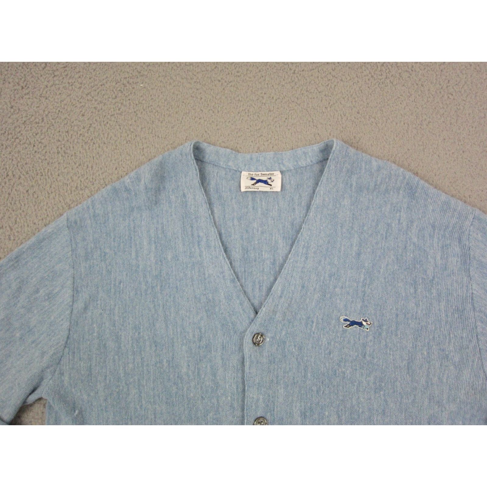 JCPenney VINTAGE J.C. Penney Cardigan Mens XL Sweater Blue 50s 60s Classic 80s 90s All Seasons Knit Long Sleeve V-Neck Button Logo Regular Size US XL / EU 56 / 4 - 2 Thumbnail