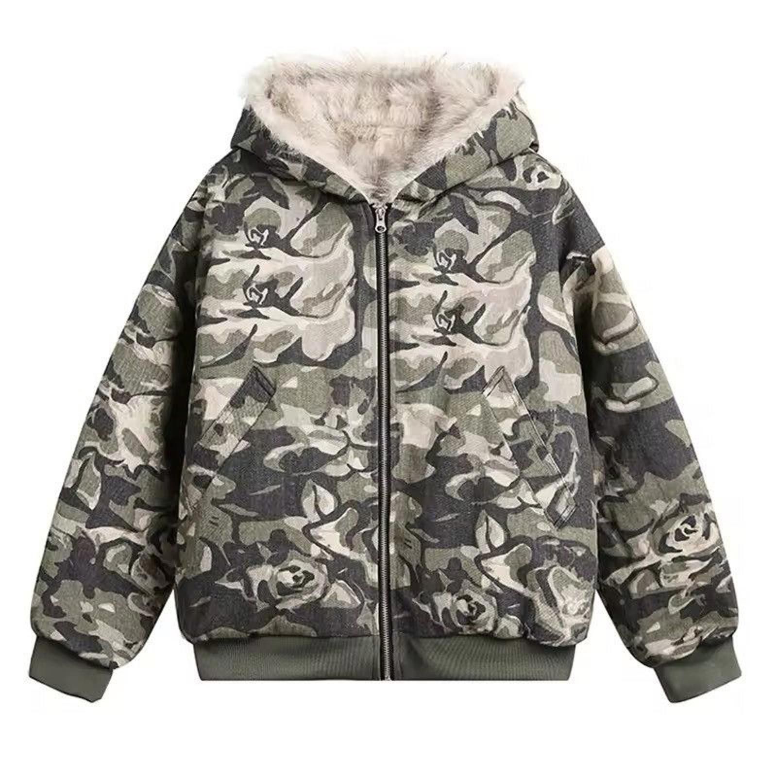 Japanese Brand Camo Zip-Up Hoodie with Faux Fur Lining Size US M / EU 48-50 / 2 - 1 Thumbnail
