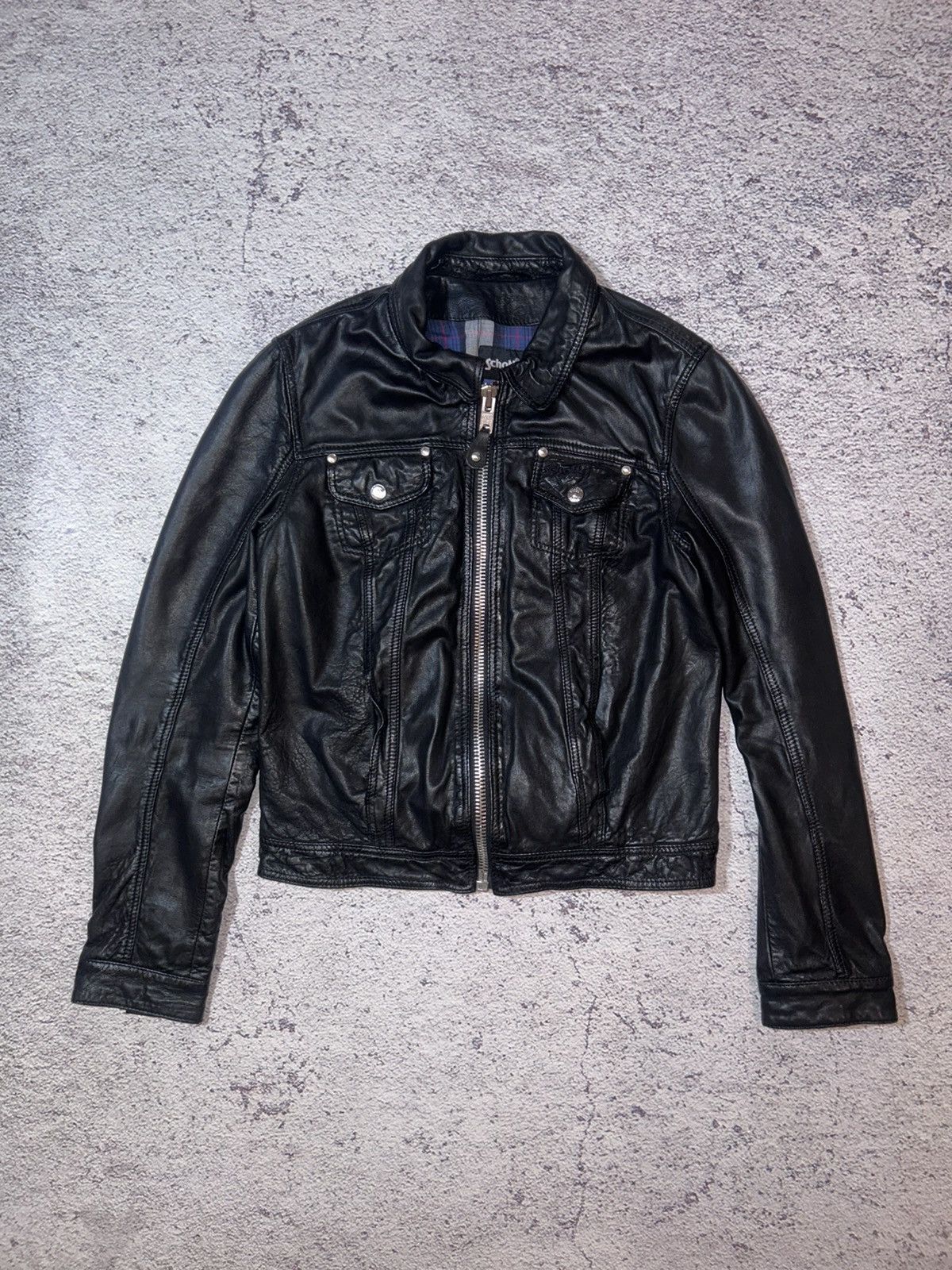Schott Schott NYC Black Biker Jacket Leather Jacket Lambskin Size S / US 4 / IT 40 - 2 Thumbnail
