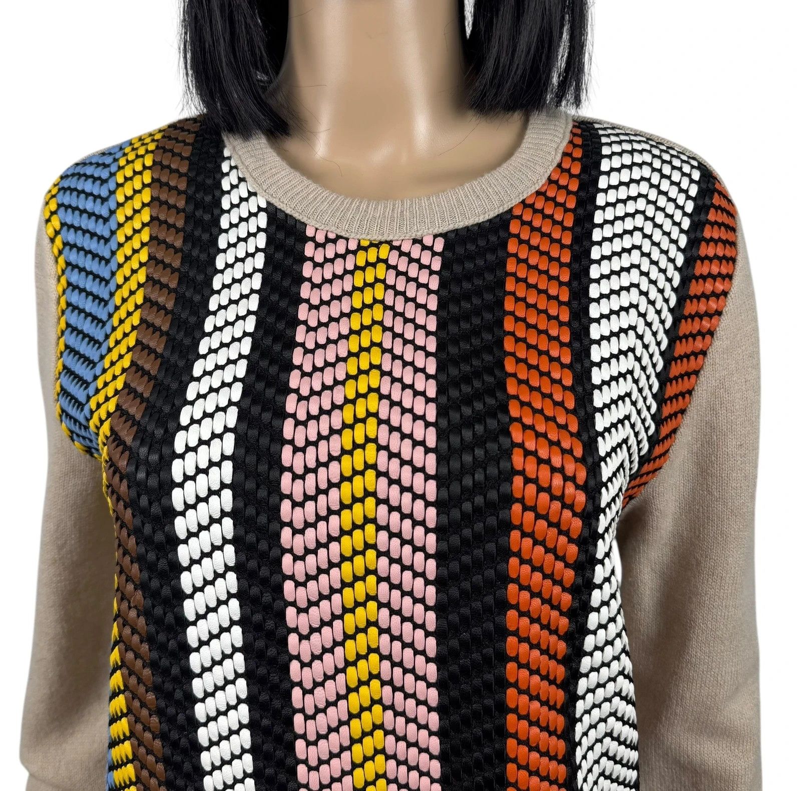 Tory Burch Tory Burch Sweater Wool Cashmere Leather Front Woven size M Size M / US 6-8 / IT 42-44 - 3 Thumbnail