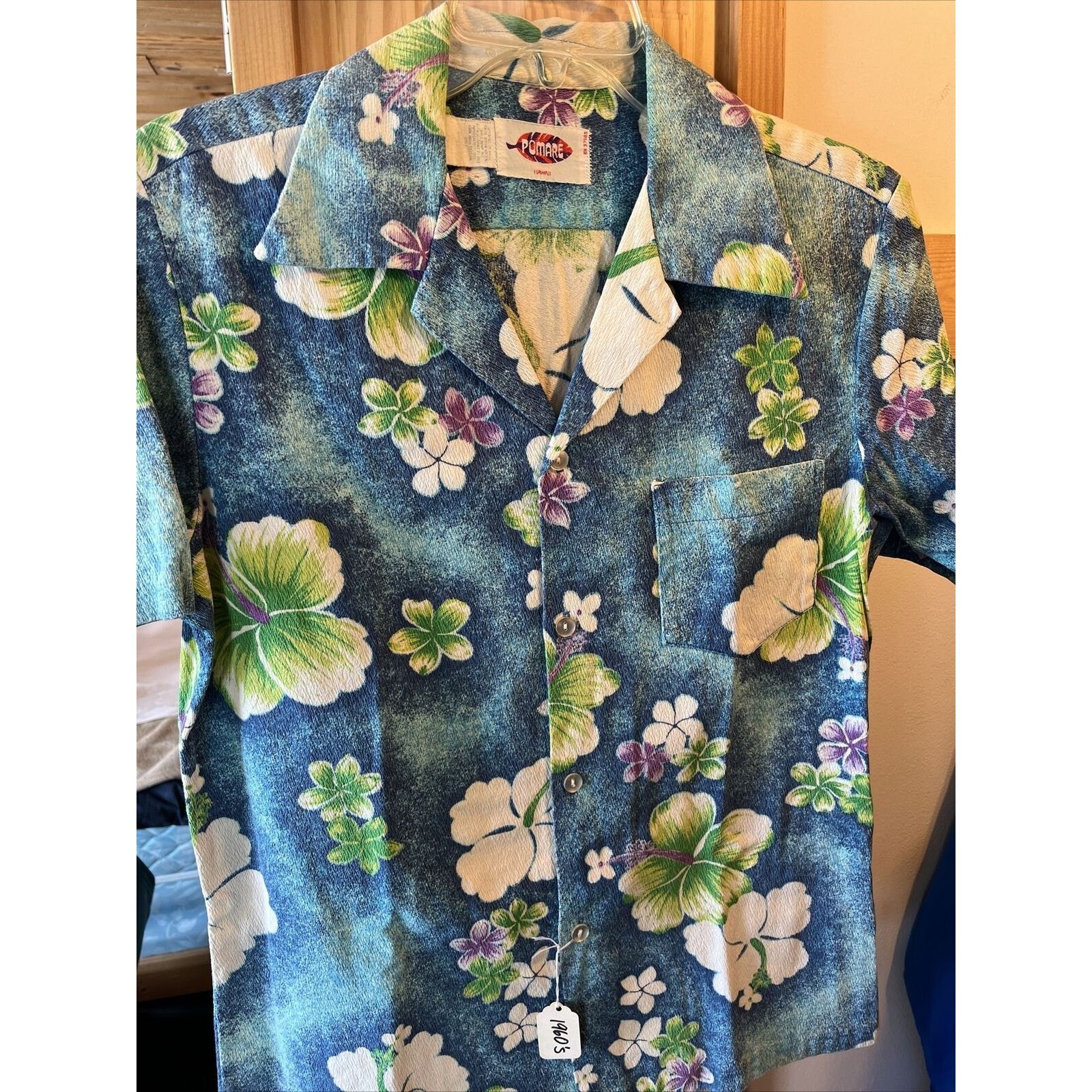 Other Pomare VTG Men’s Small Blue Floral Polyester Hawaiian Shirt Size US S / EU 44-46 / 1 - 7 Thumbnail