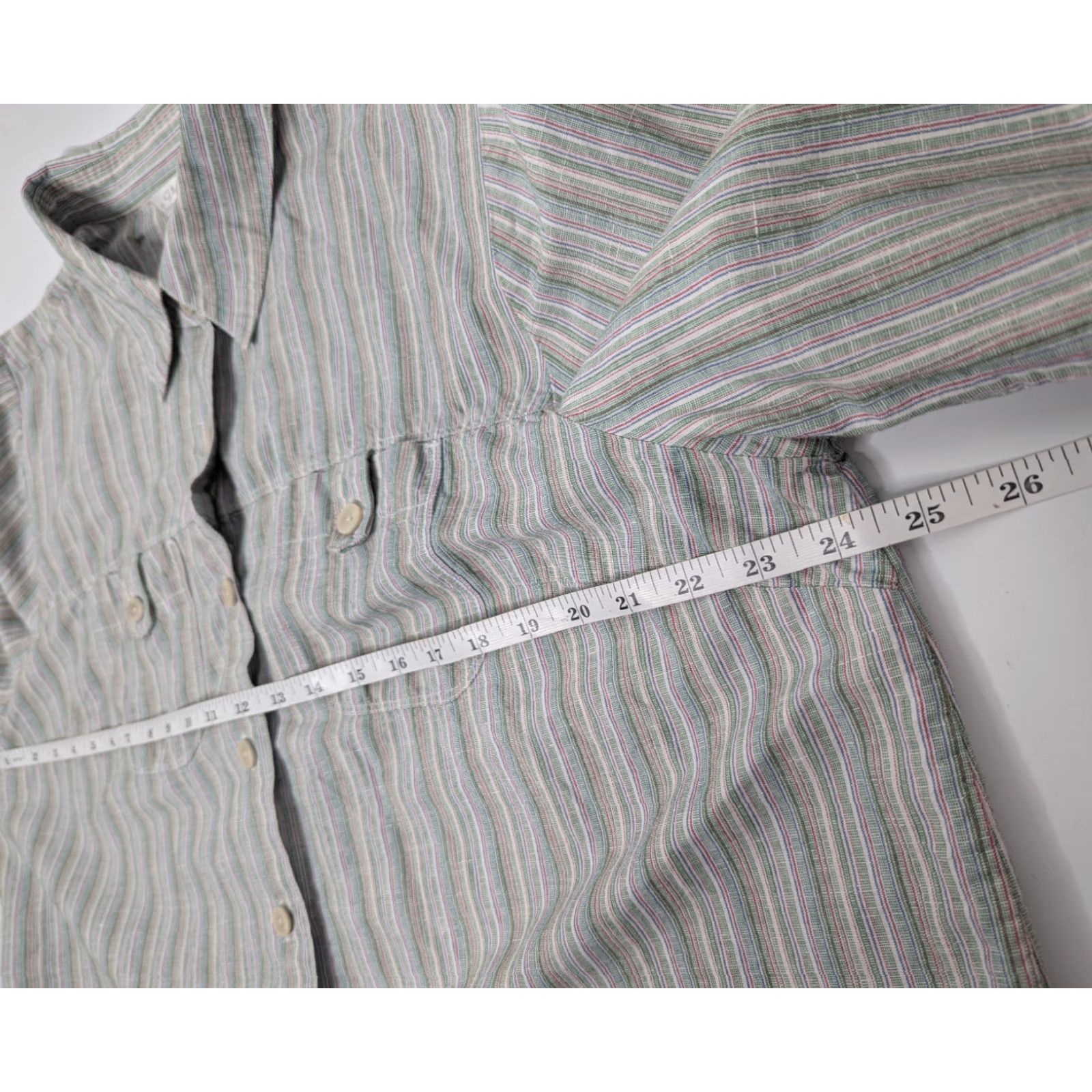Vintage C.J. Banks By Christopher & Banks Women's Button-Up Shirt Striped Long Sleeve 1X Green Cotton Linen Casual Collar Size XL / US 12-14 / IT 48-50 - 7 Thumbnail