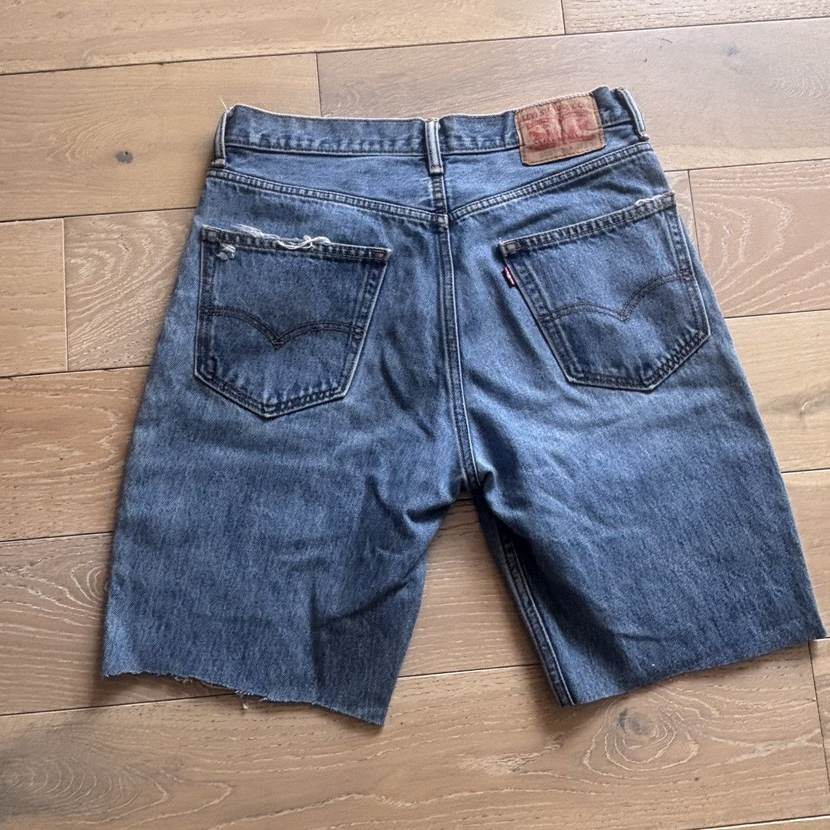 Vintage Custom Sashiko Patchwork Denim Jorts Distress Grunge Y2K Size US 32 / EU 48 - 3 Thumbnail