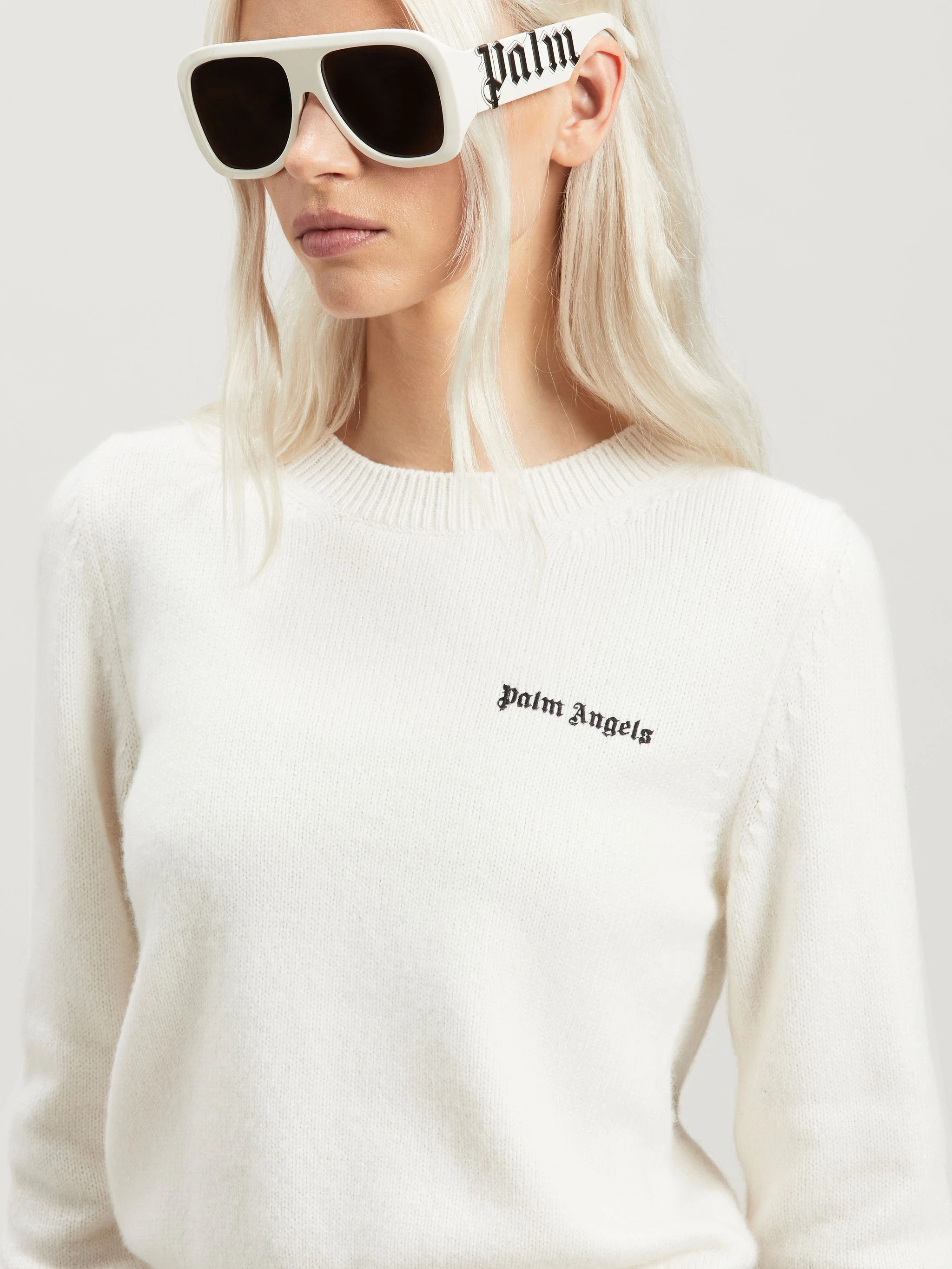 Palm Angels o1s22i1n0824 Embroidery Cropped Sweater in White Size L / US 10 / IT 46 - 6 Thumbnail